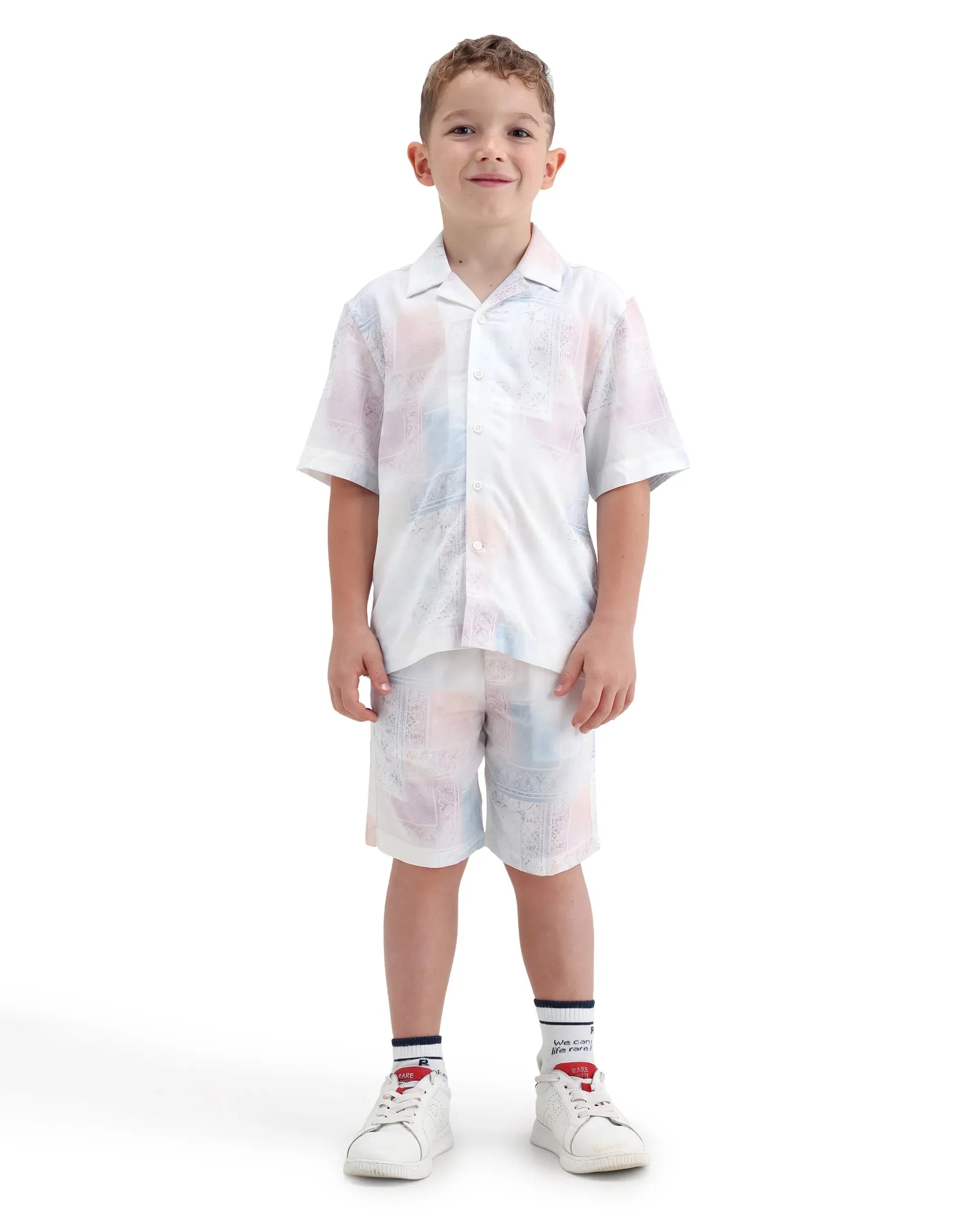 Rare Ones Kids Adrin-B Off White Viscose Rayon Button Closure Regular Fit Shorts