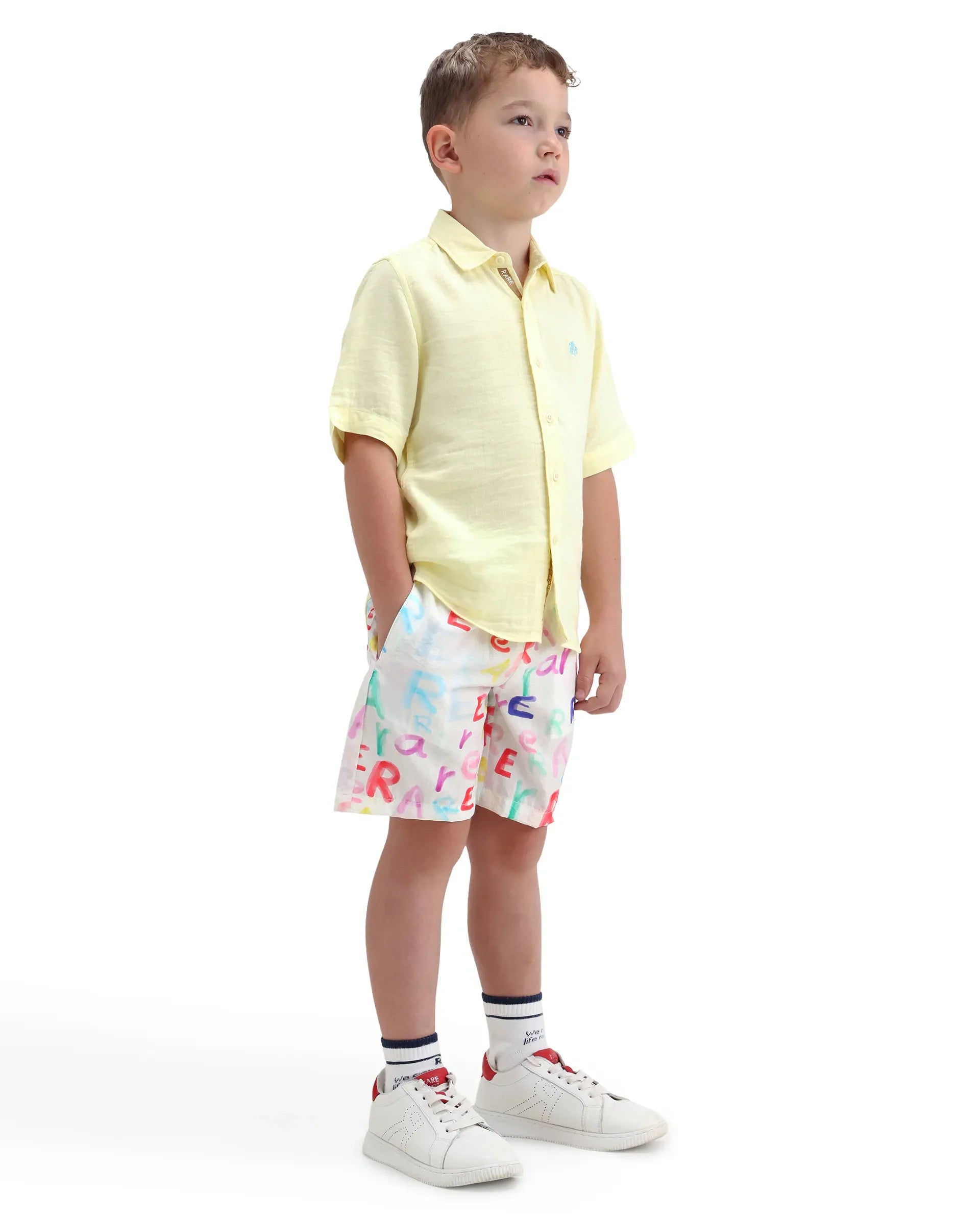 Rare Ones Kids Cron-B Off White Viscose Blend Button Closure Regular Fit Shorts