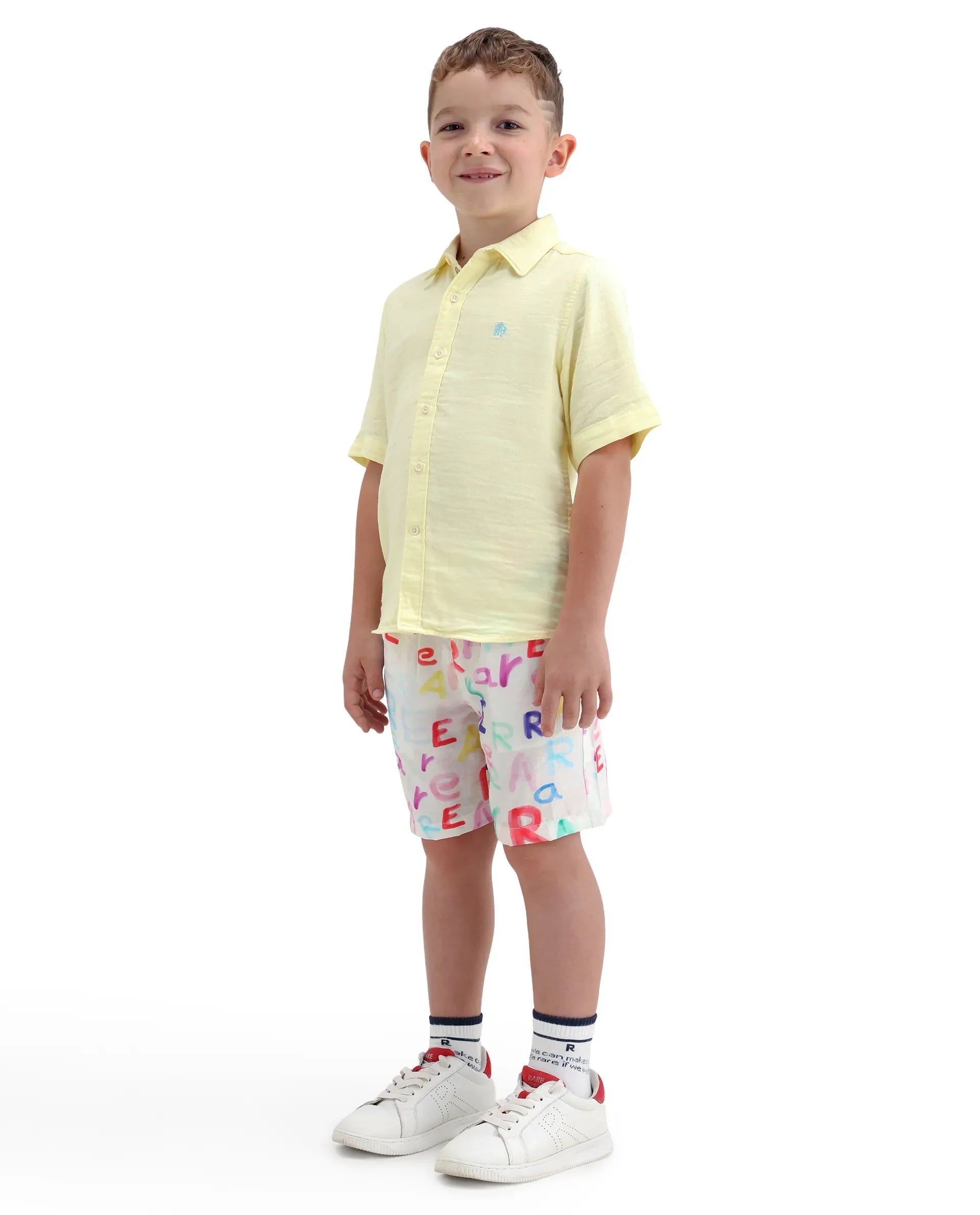 Rare Ones Kids Cron-B Off White Viscose Blend Button Closure Regular Fit Shorts