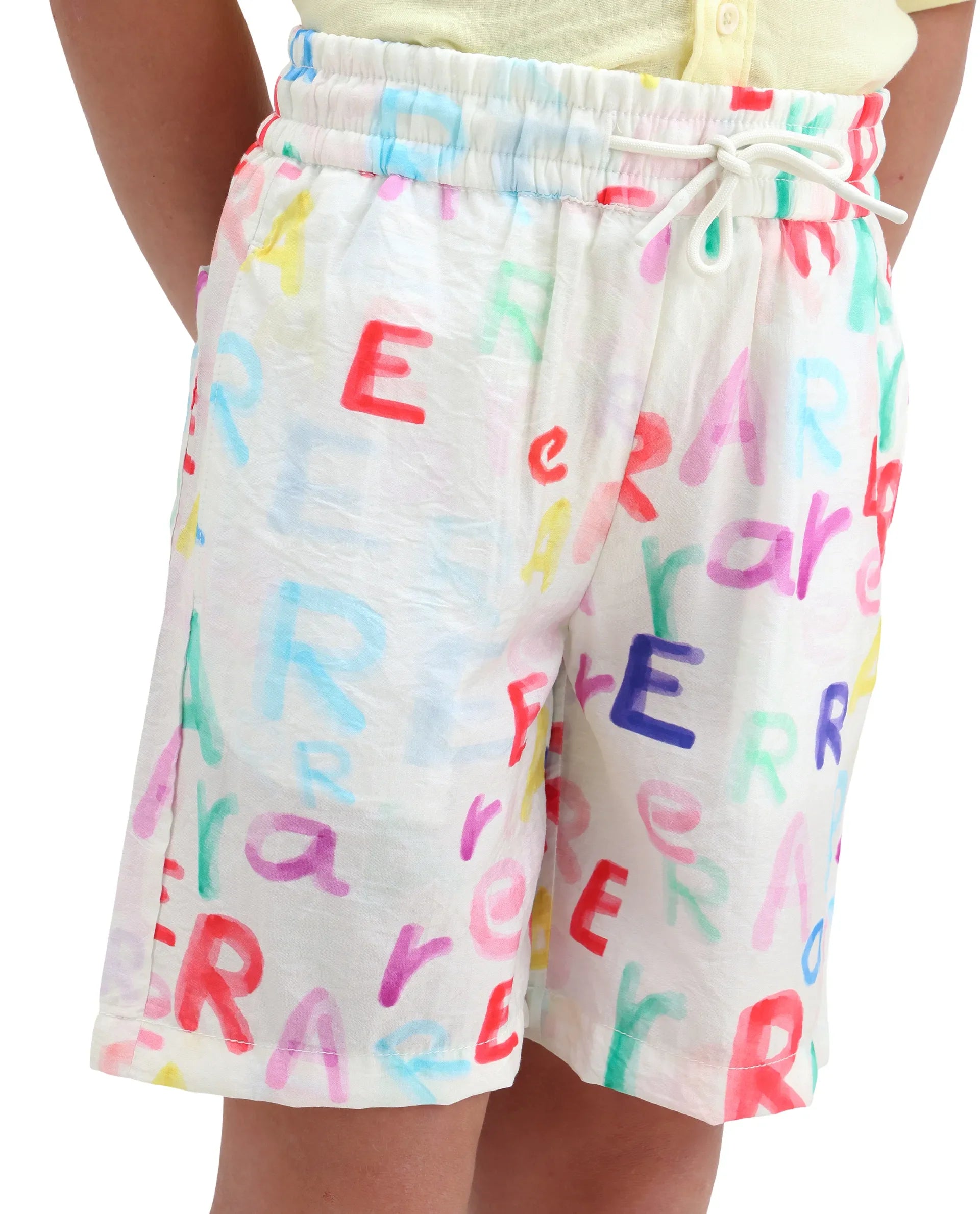 Rare Ones Kids Cron-B Off White Viscose Blend Button Closure Regular Fit Shorts