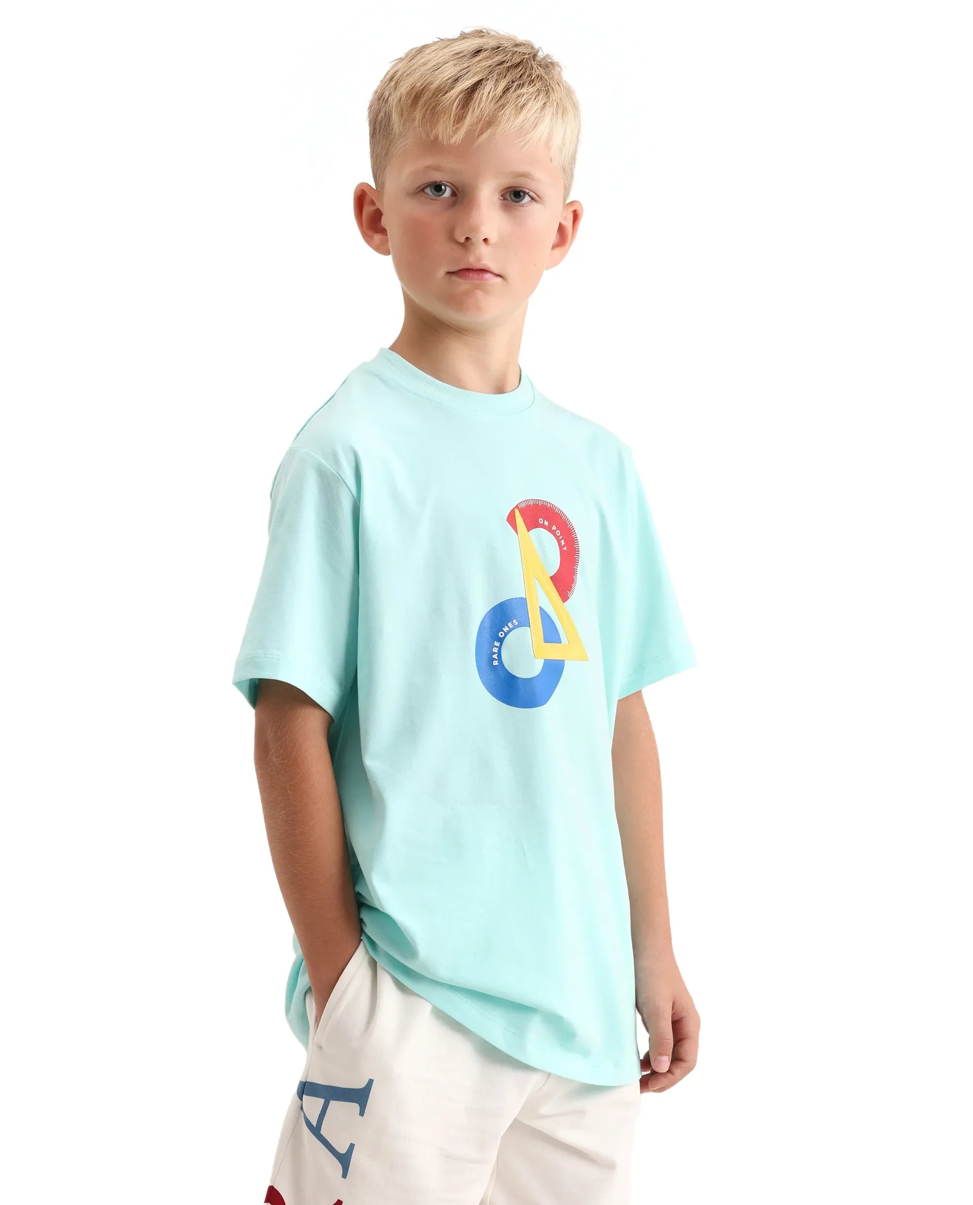 Rare Ones Kids Trac Pastel Turq Cotton Blend Pull-On Closure Pigment Print Regular Fit T-Shirt