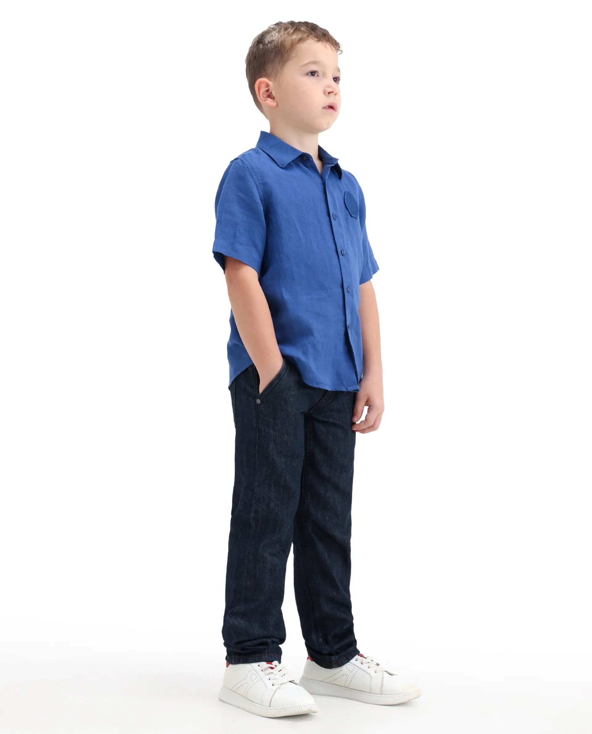 Rare Ones Kids Kaso Dark Navy Cotton Fabric Button And Zipper Closure Regular Fit Jeans