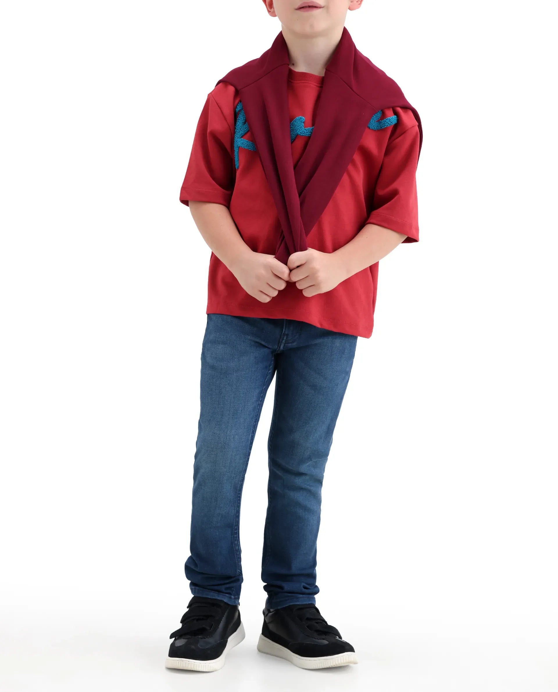 Rare Ones Kids Daito-2 Blue Cotton Blend Fabric Button And Zipper Closure Slim Fit Jeans