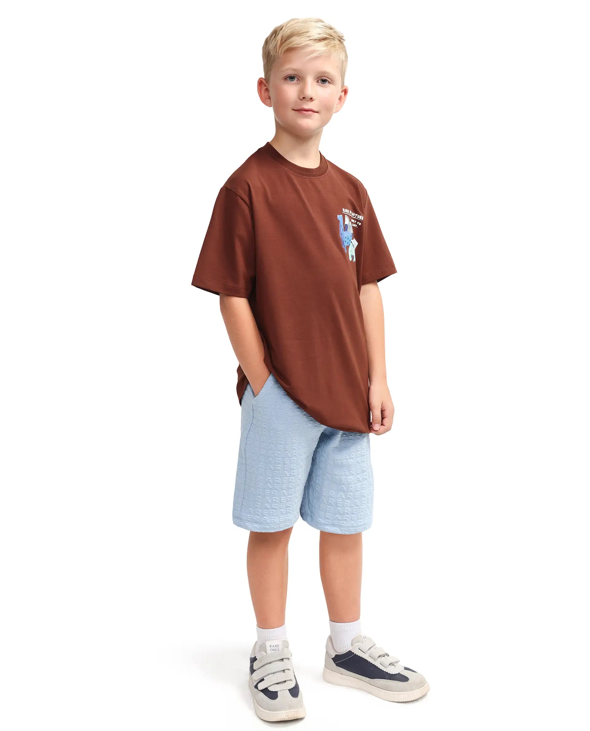 Rare Ones Kids Myrok-B Blue Polyester Blend Fabric Drawstring Closure Jacquard Regular Fit Shorts