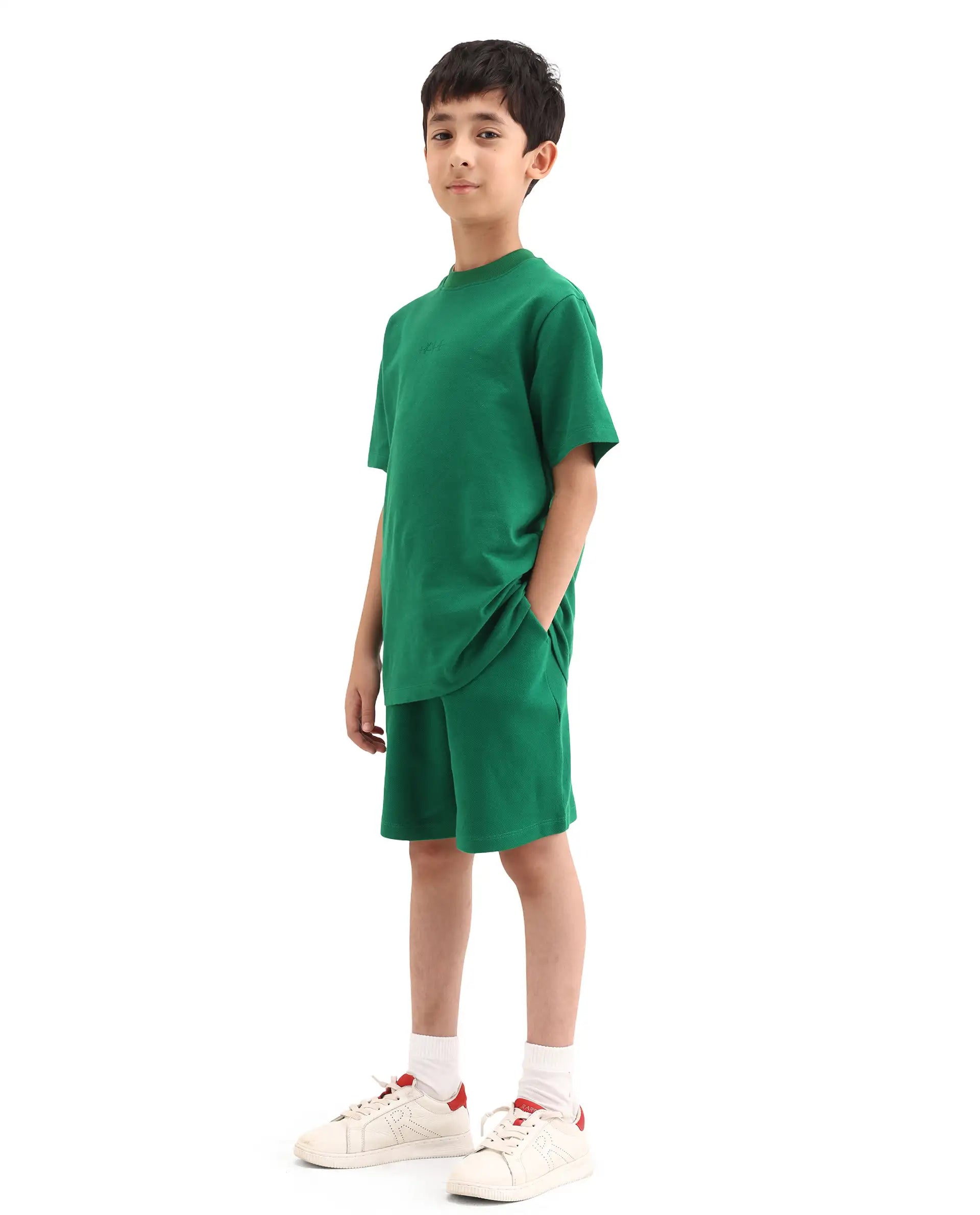Rare Ones Kids Heros-B Green Polyester Blend Fabric Button And Zipper Closure Hd Print Regular Fit Shorts