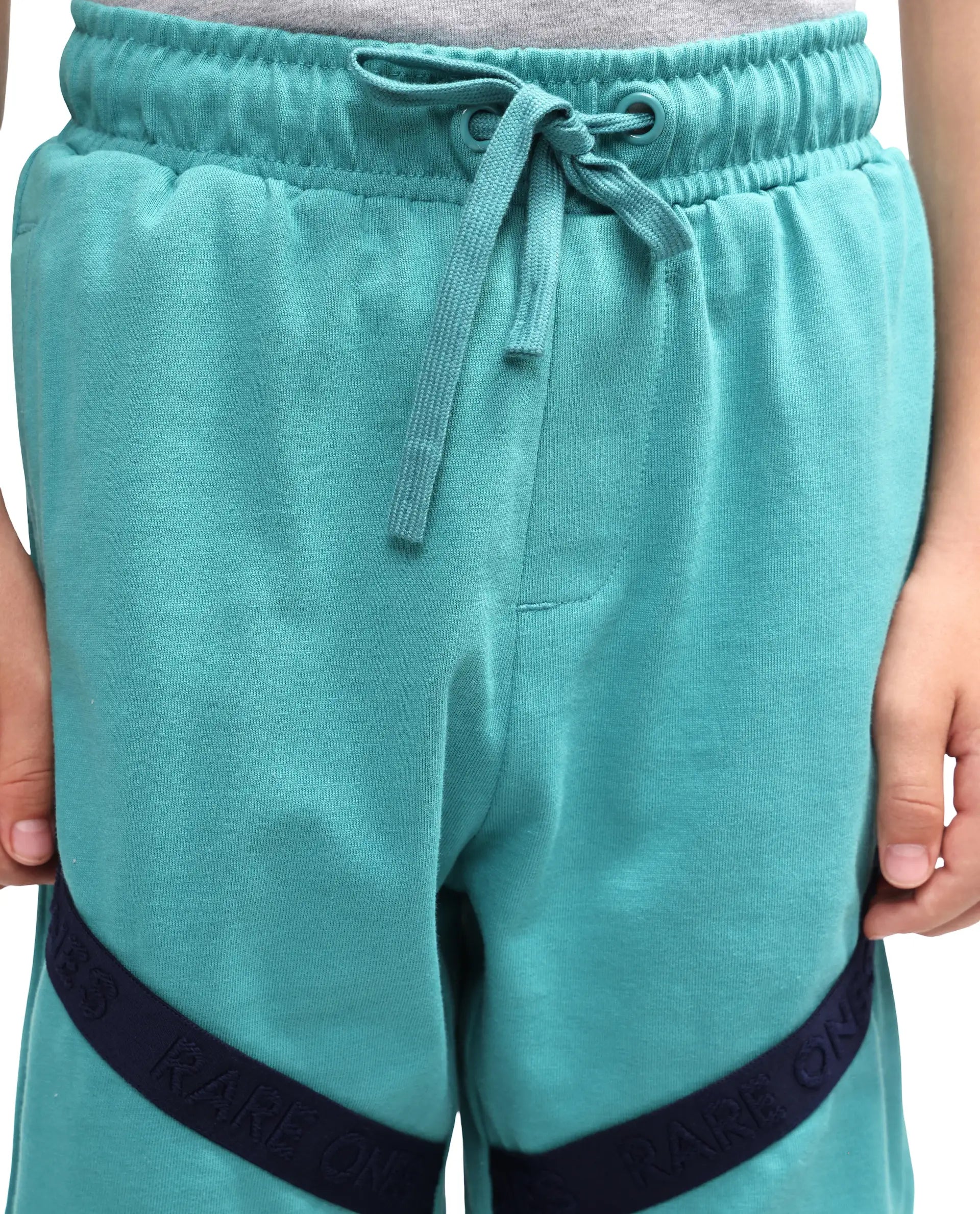 Rare Ones Kids Dream-B Teal Cotton Fabric Drawstring Closure Badge Applique Regular Fit Shorts