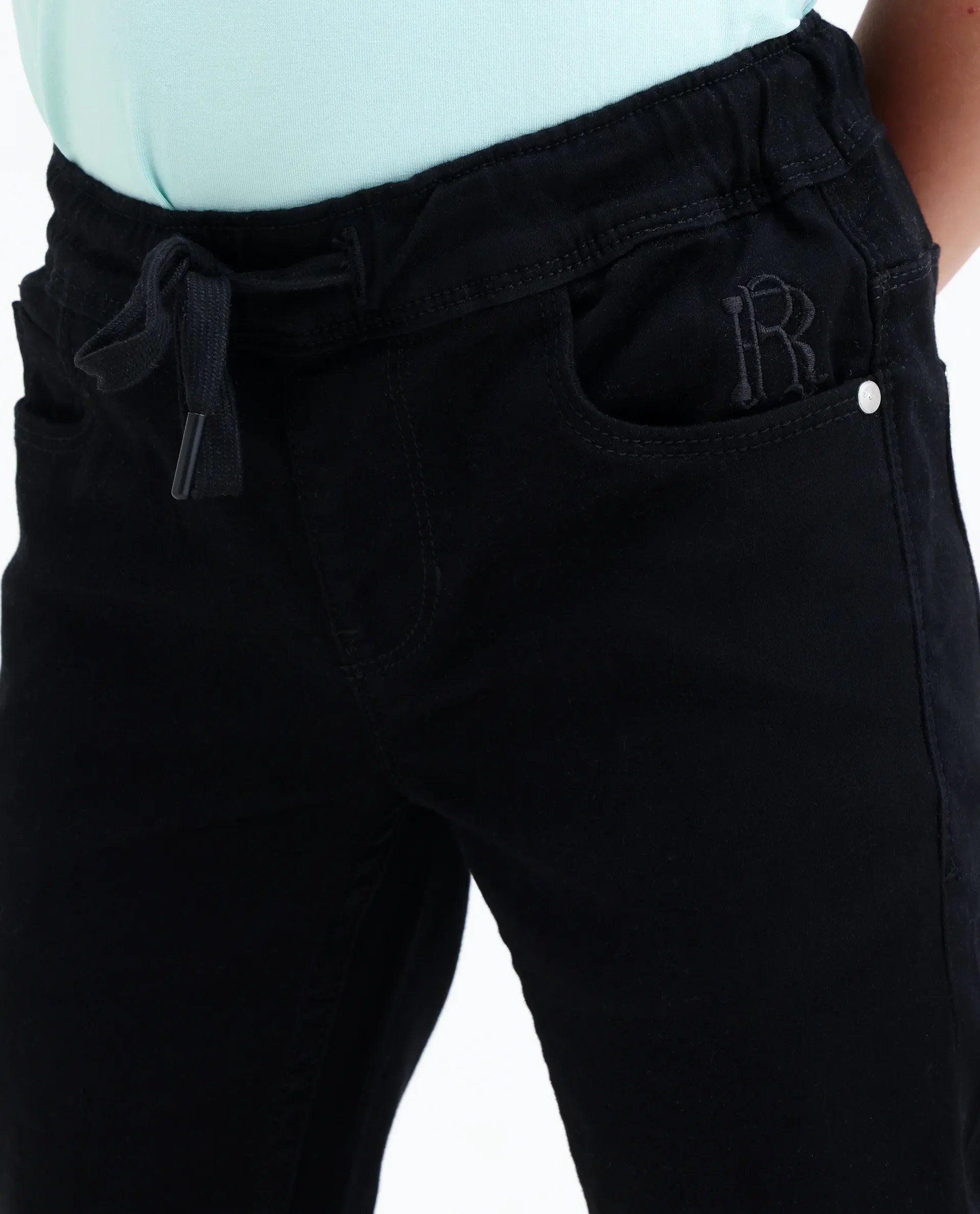 Rare Ones Kids Holt Black Cotton Blend Fabric Drawstring Closure Slim Fit Jeans