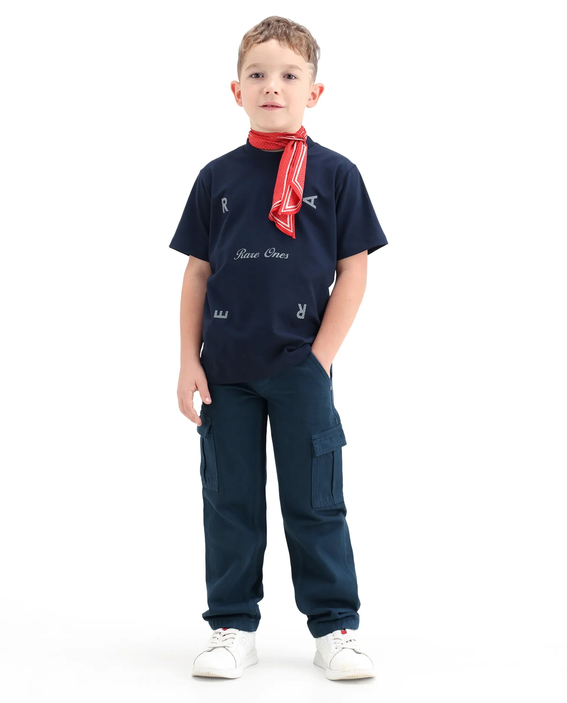 Rare Ones Kids Arrot-1 Dark Teal Cotton Fabric Zipper Closure Cargo Fit Jeans