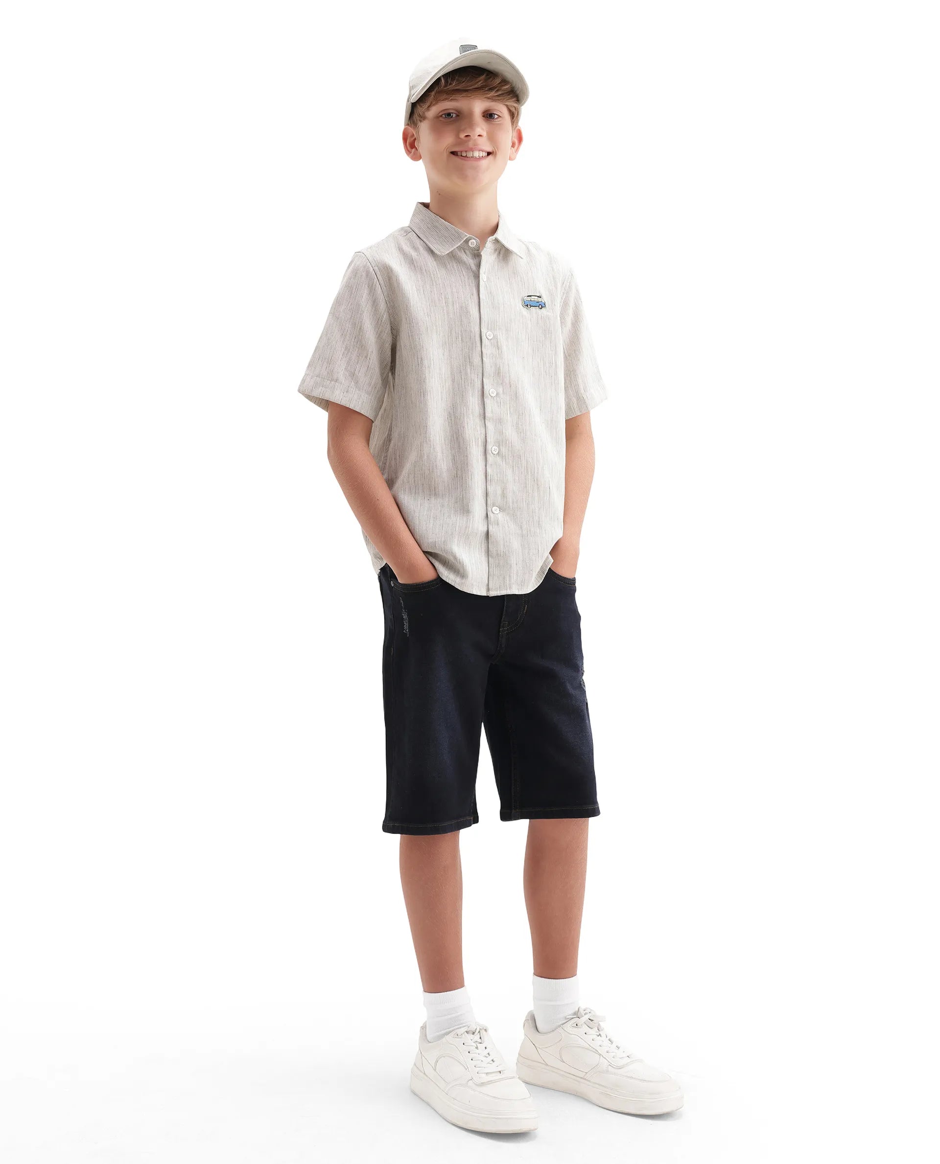 Rare Ones Kids Sento Dark Blue Cotton Blend Fabric Button And Zipper Closure Regular Plain Shorts