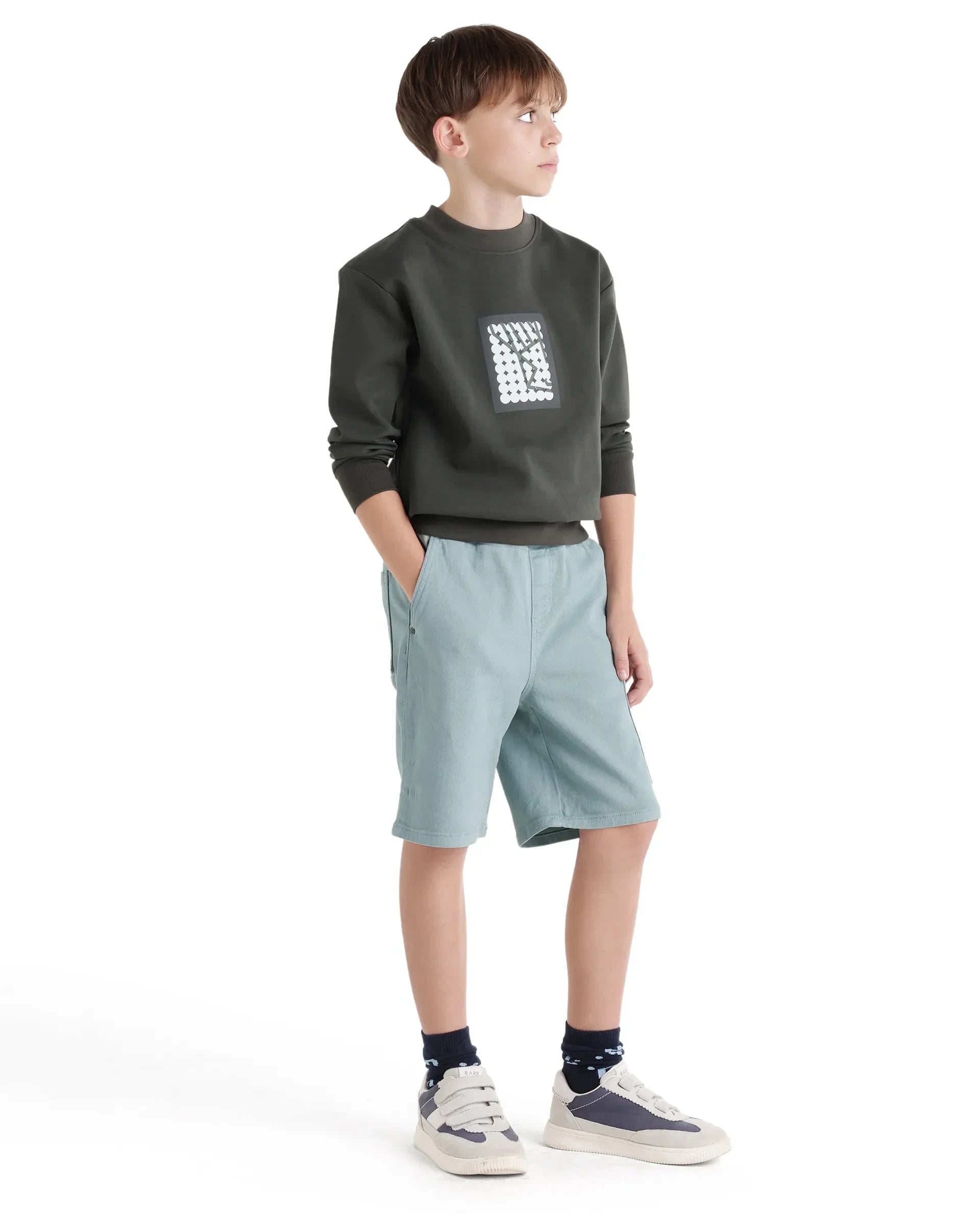 Rare Ones Kids Olio Sage Cotton Fabric Pull-On Closure Regular Fit Shorts