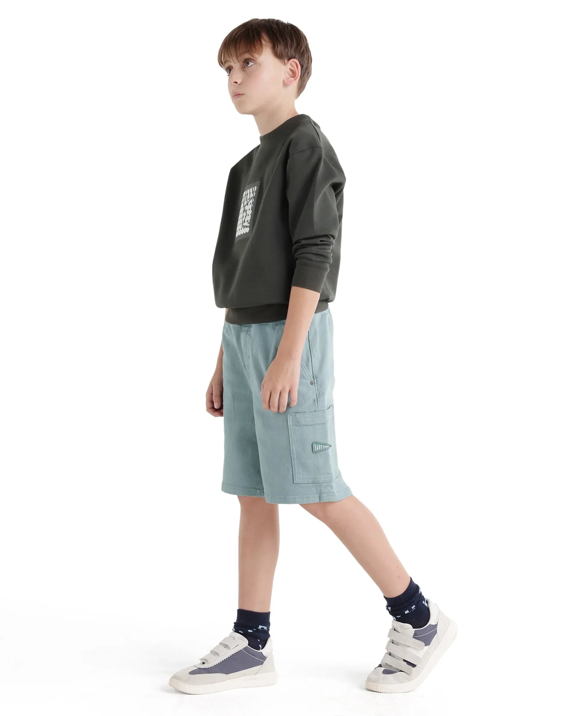 Rare Ones Kids Olio Sage Cotton Fabric Pull-On Closure Regular Fit Shorts