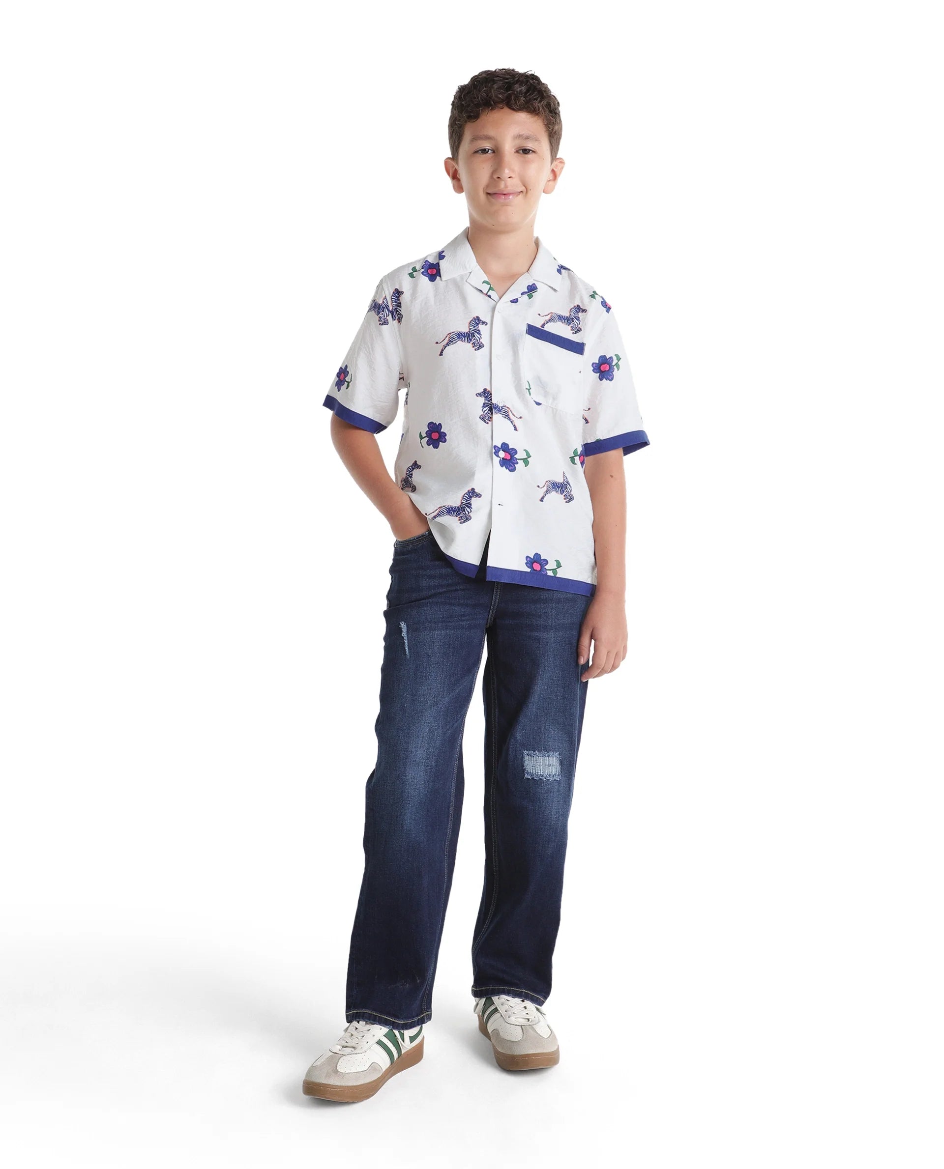 Rare Ones Kids Zaber White Viscose Blend Fabric Button Closure Cuban Fit Shirt