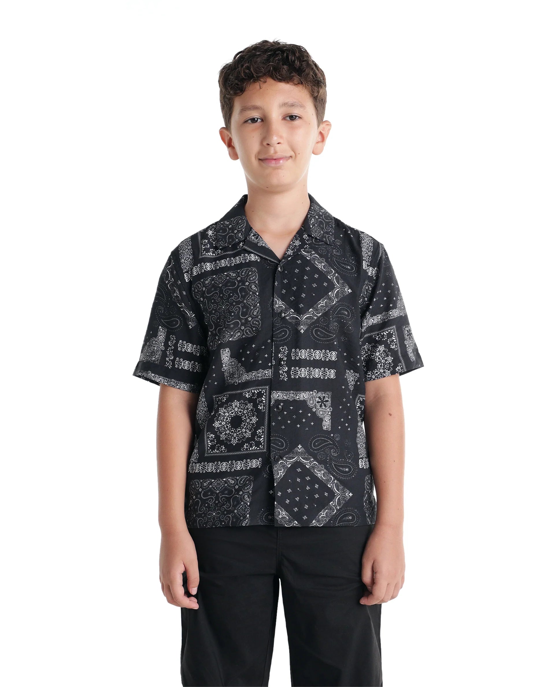 Rare Ones Kids Band-S Black Viscose Blend Fabric Button Closure Regular Fit Shirt