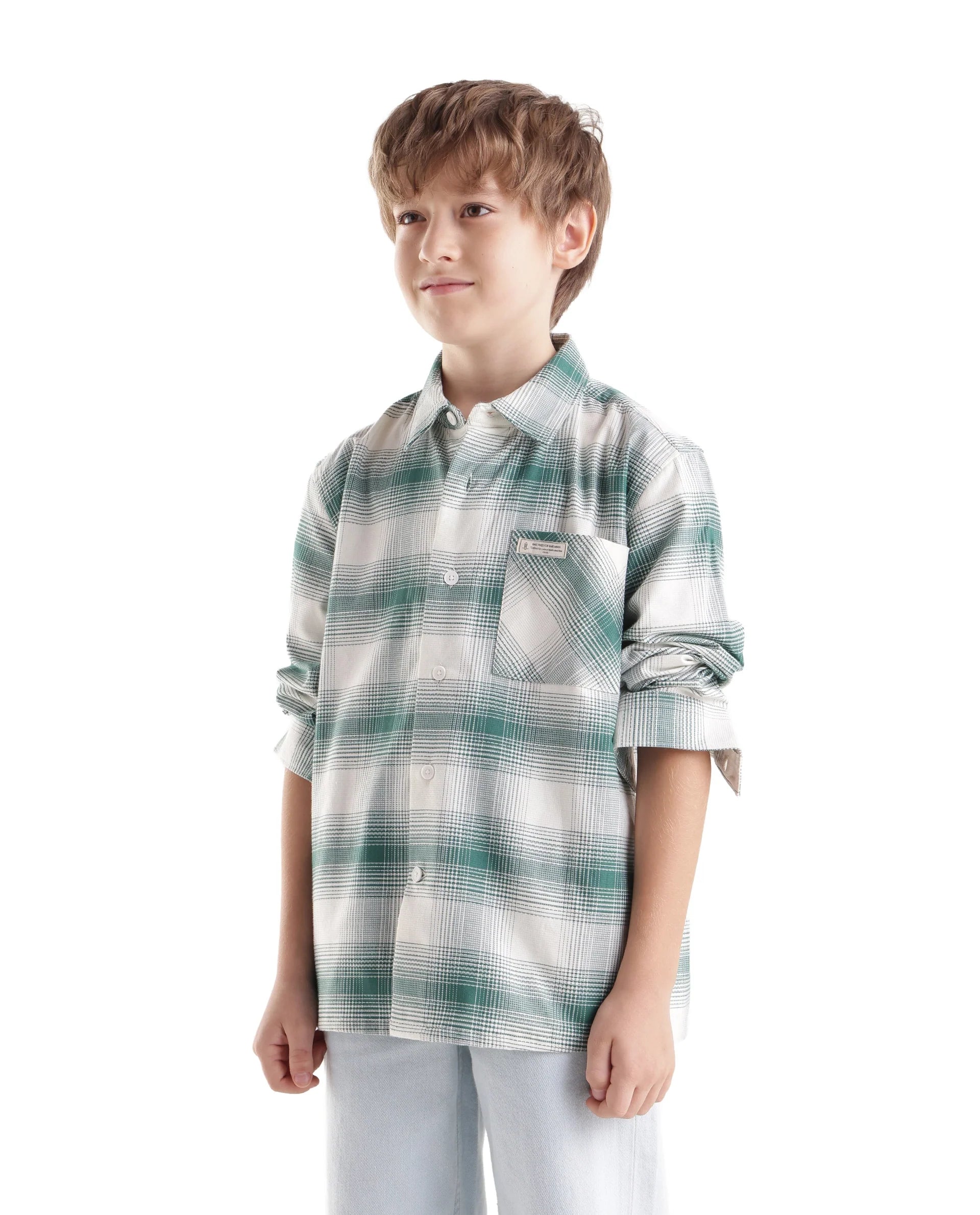 Rare Ones Kids Zhek Green Cotton Blend Fabric Button Closure Relaxed Fit Shirt