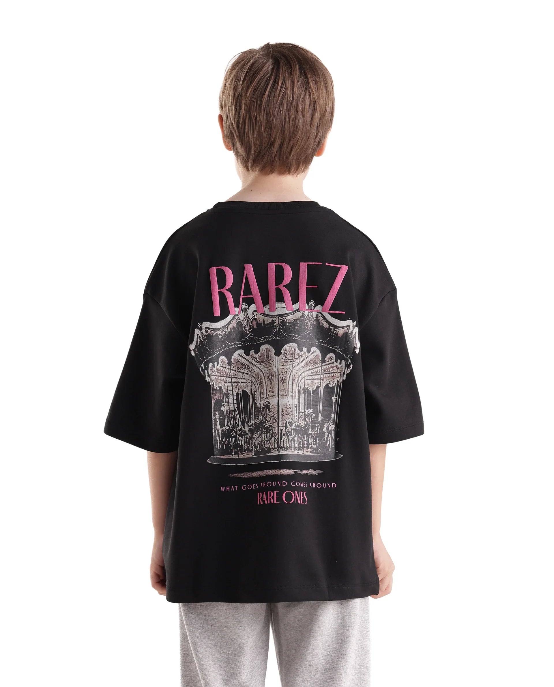 Rare Ones Kids Caro-K Black Cotton Blend Fabric Pull-On Closure Boxy Fit T-Shirt