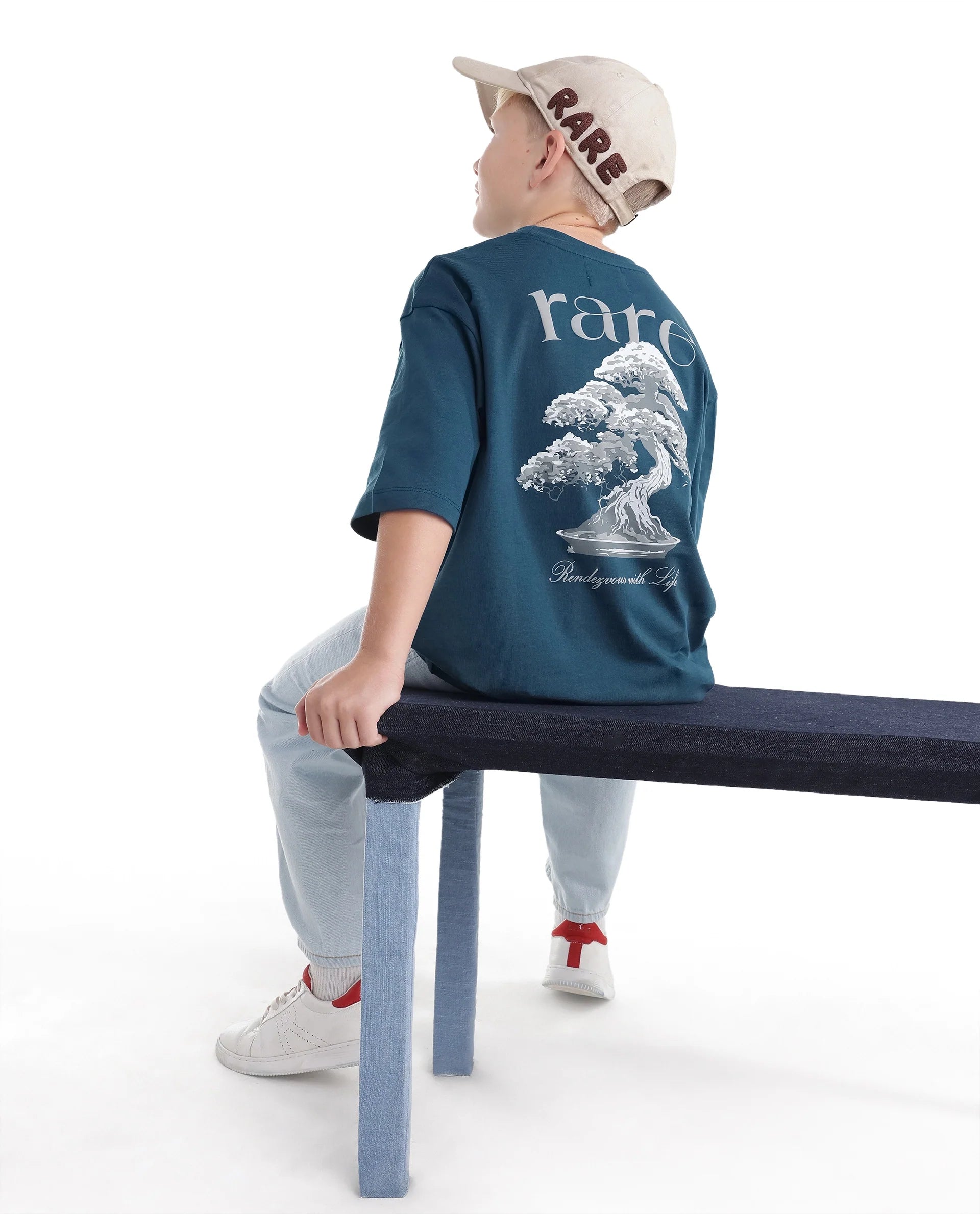 Rare Ones Kids Bonz Dark Teal Cotton Fabric Pull-On Closure Oversized Fit T-Shirt