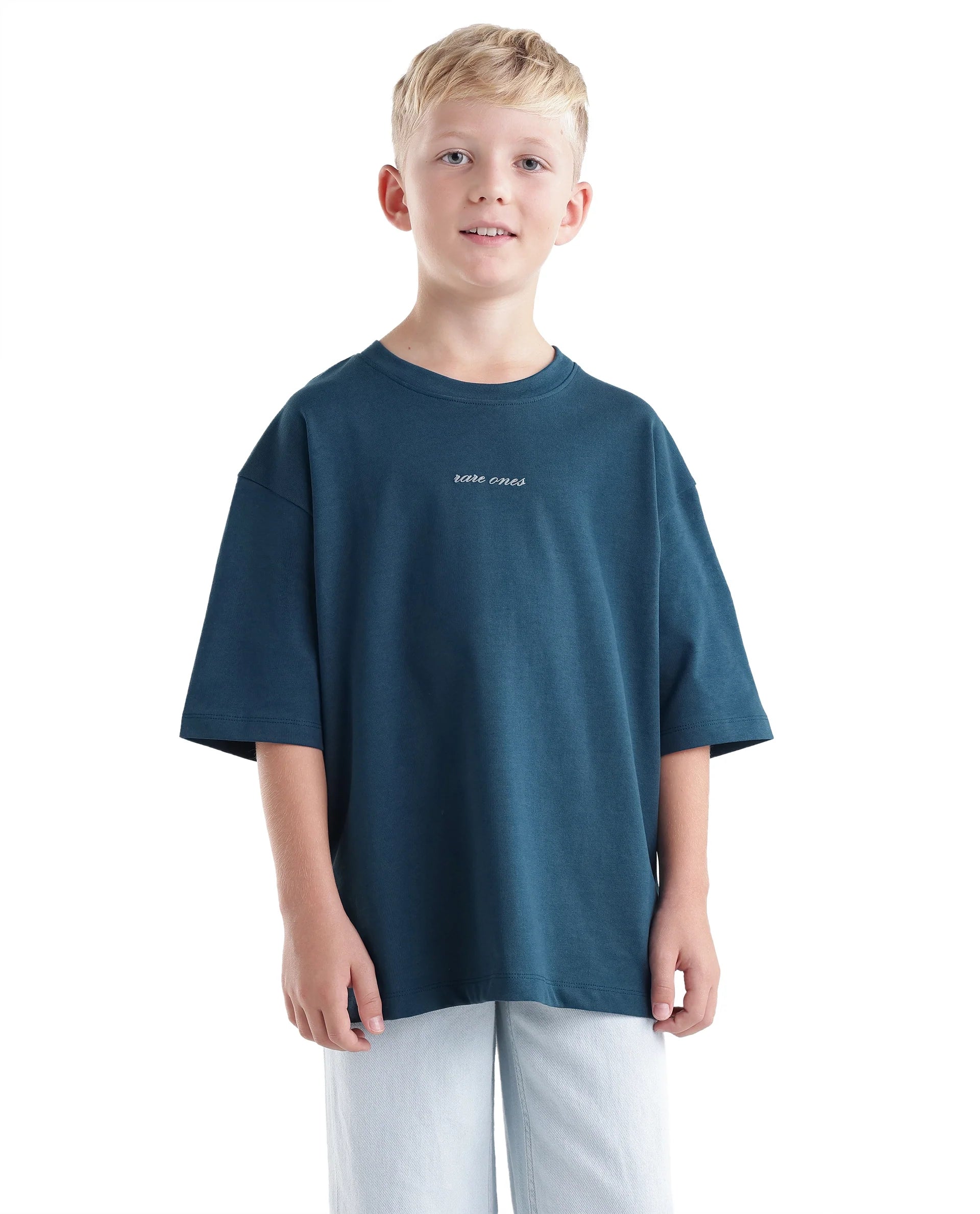 Rare Ones Kids Bonz Dark Teal Cotton Fabric Pull-On Closure Oversized Fit T-Shirt