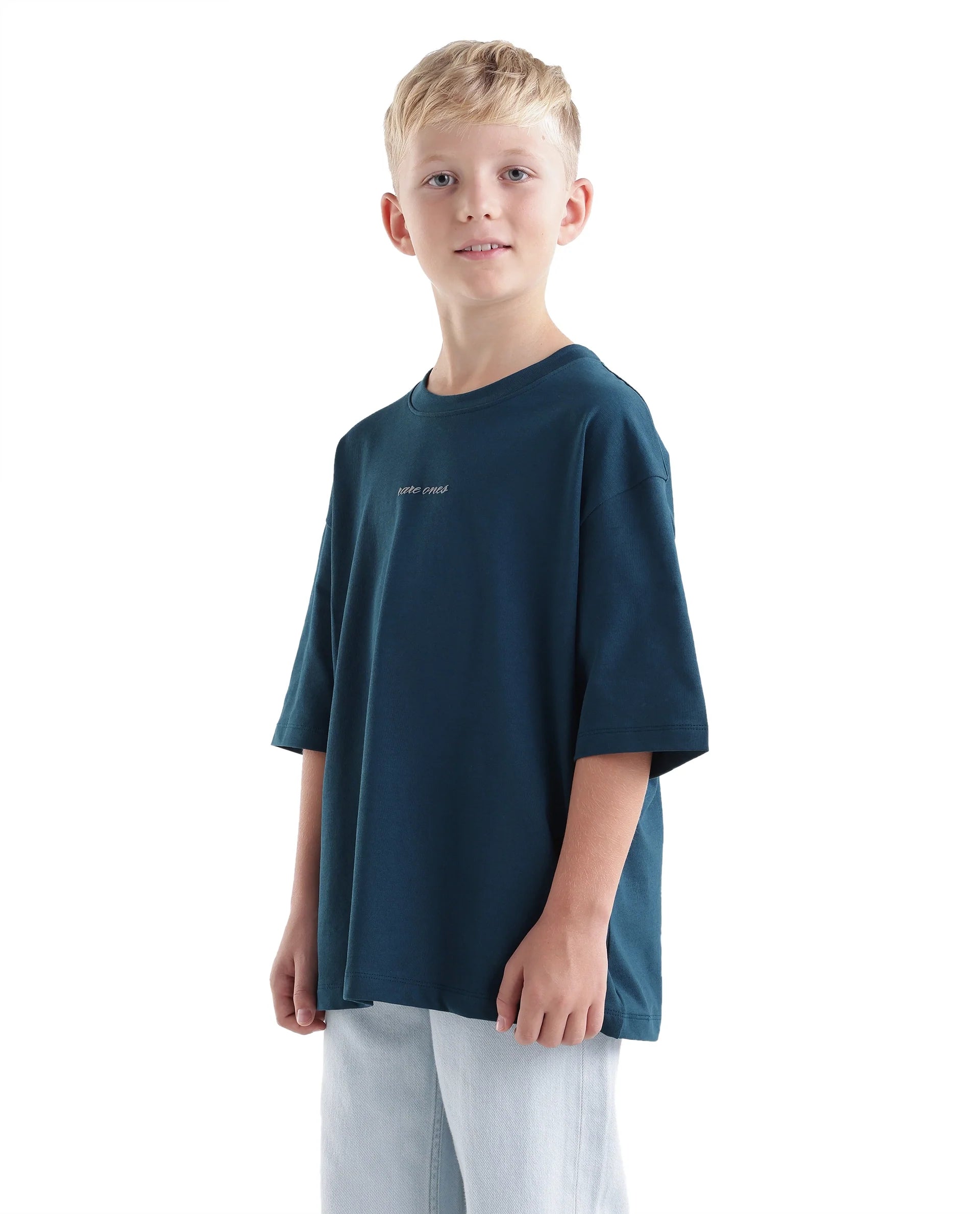 Rare Ones Kids Bonz Dark Teal Cotton Fabric Pull-On Closure Oversized Fit T-Shirt