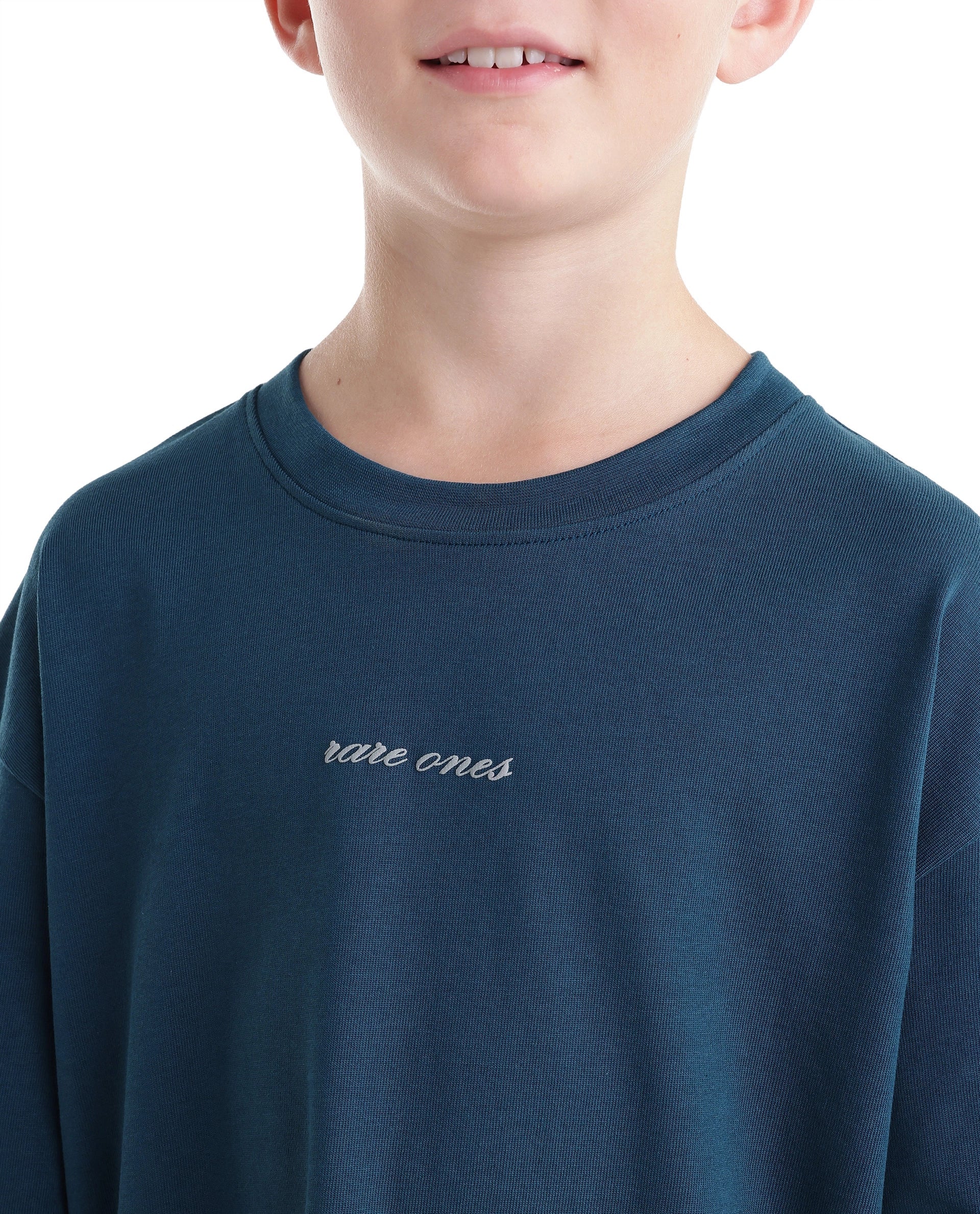 Rare Ones Kids Bonz Dark Teal Cotton Fabric Pull-On Closure Oversized Fit T-Shirt