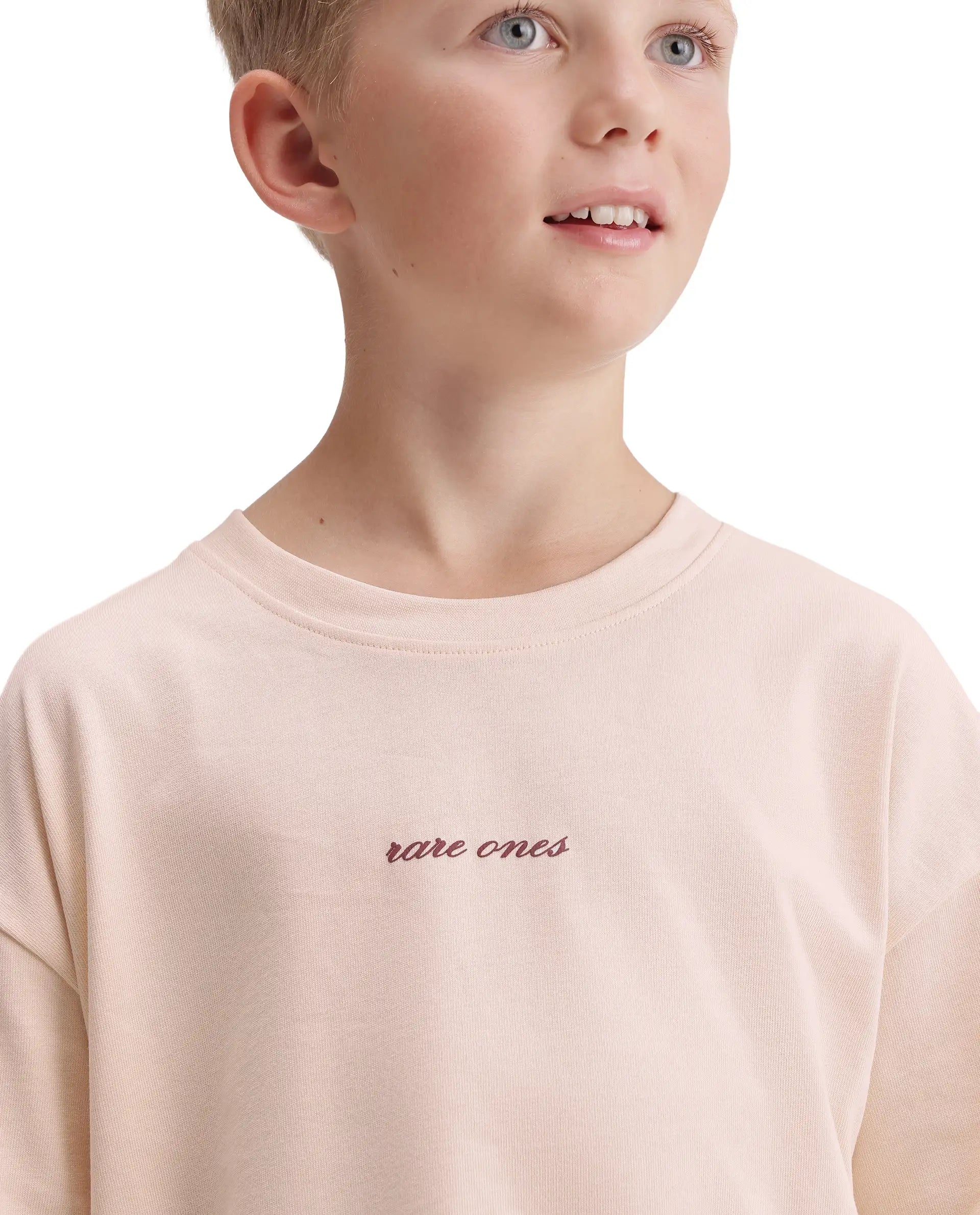 Rare Ones Kids Bonz Light Beige Cotton Fabric Pull-On Closure Oversized Fit T-Shirt