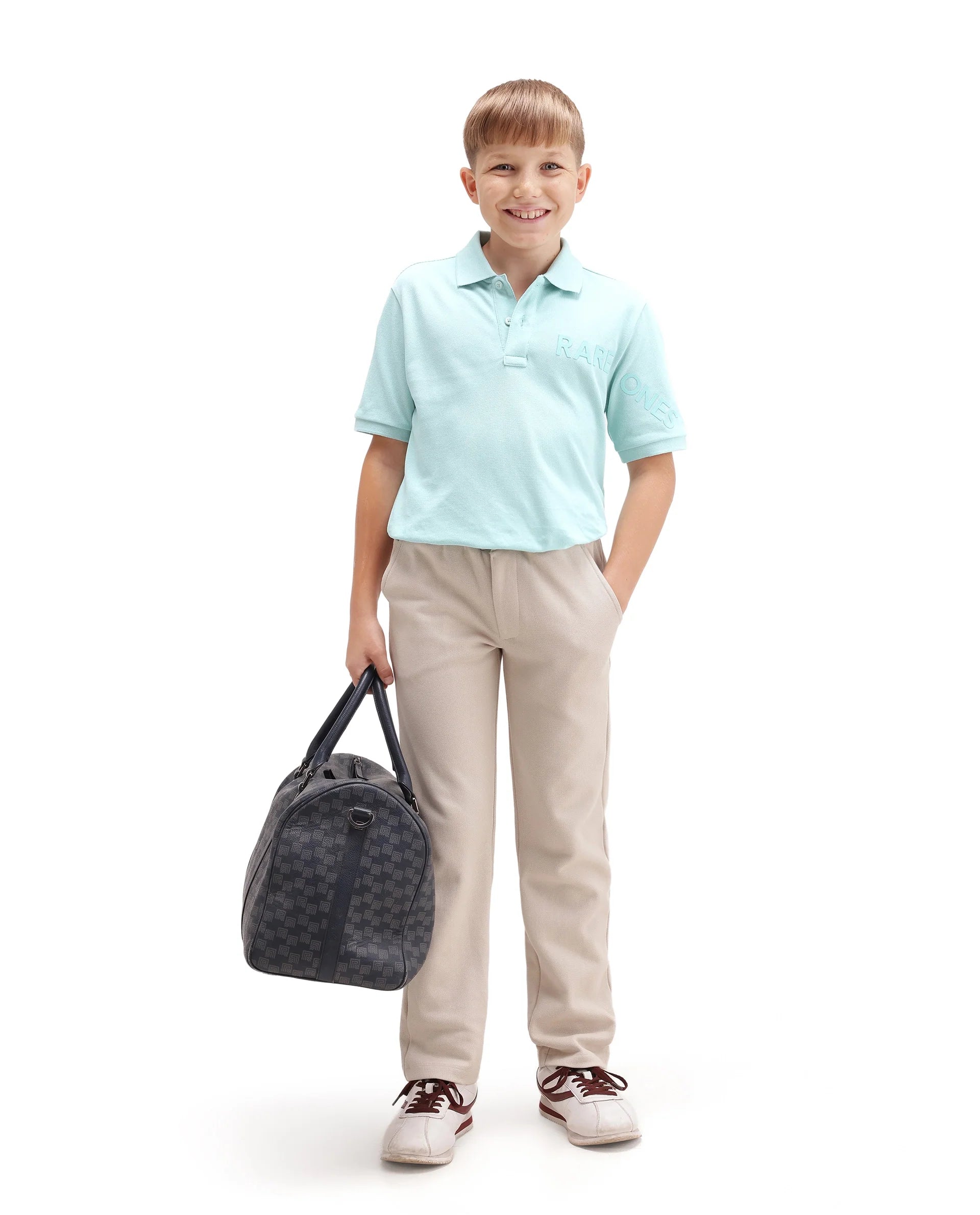 Rare Ones Kids Tenet Fluorescent Blue Cotton Fabric Button Closure Regular Fit Polo