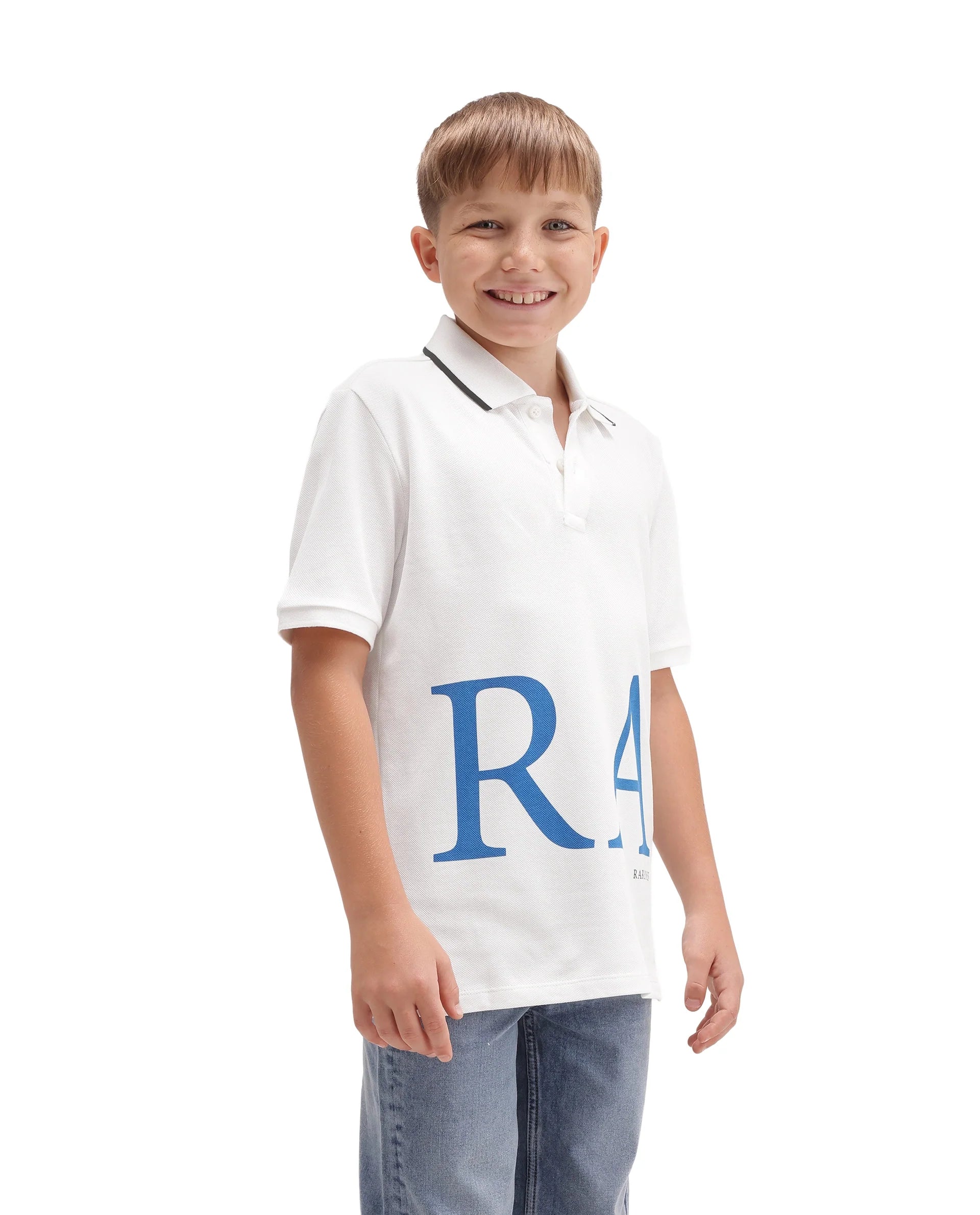 Rare Ones Kids Romeo Off White Cotton Fabric Button Closure Regular Fit Polo