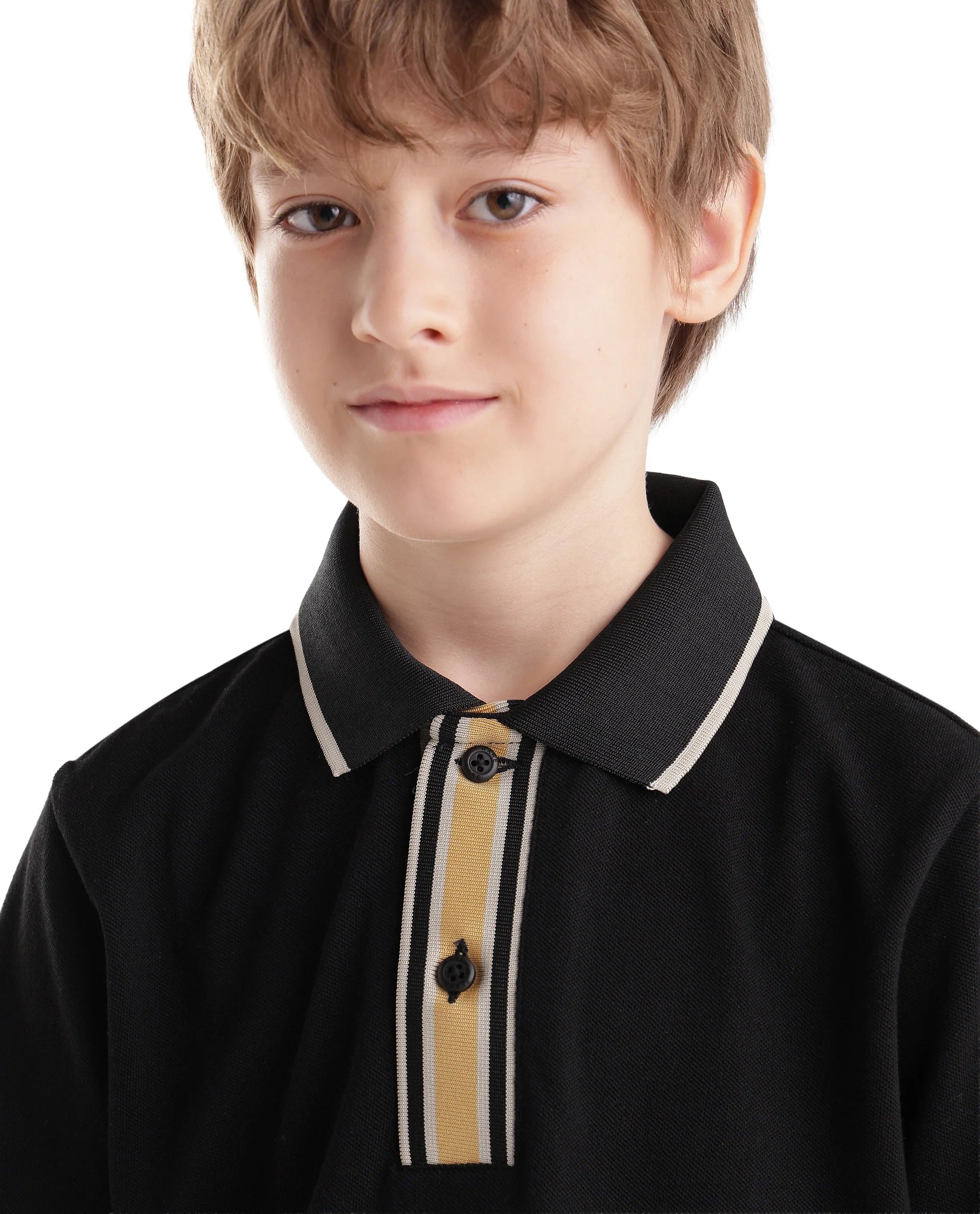 Rare Ones Kids Bold Black Cotton Fabric Button Closure Regular Fit Polo
