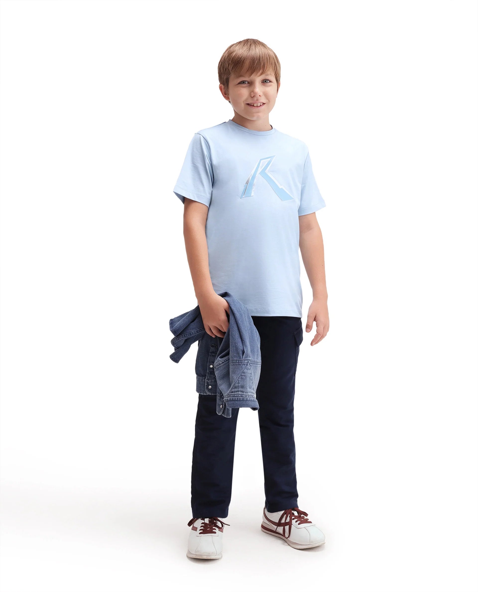 Rare Ones Kids Renz-K Pastel Blue Cotton Fabric Pull-On Closure Regular Fit T-Shirt