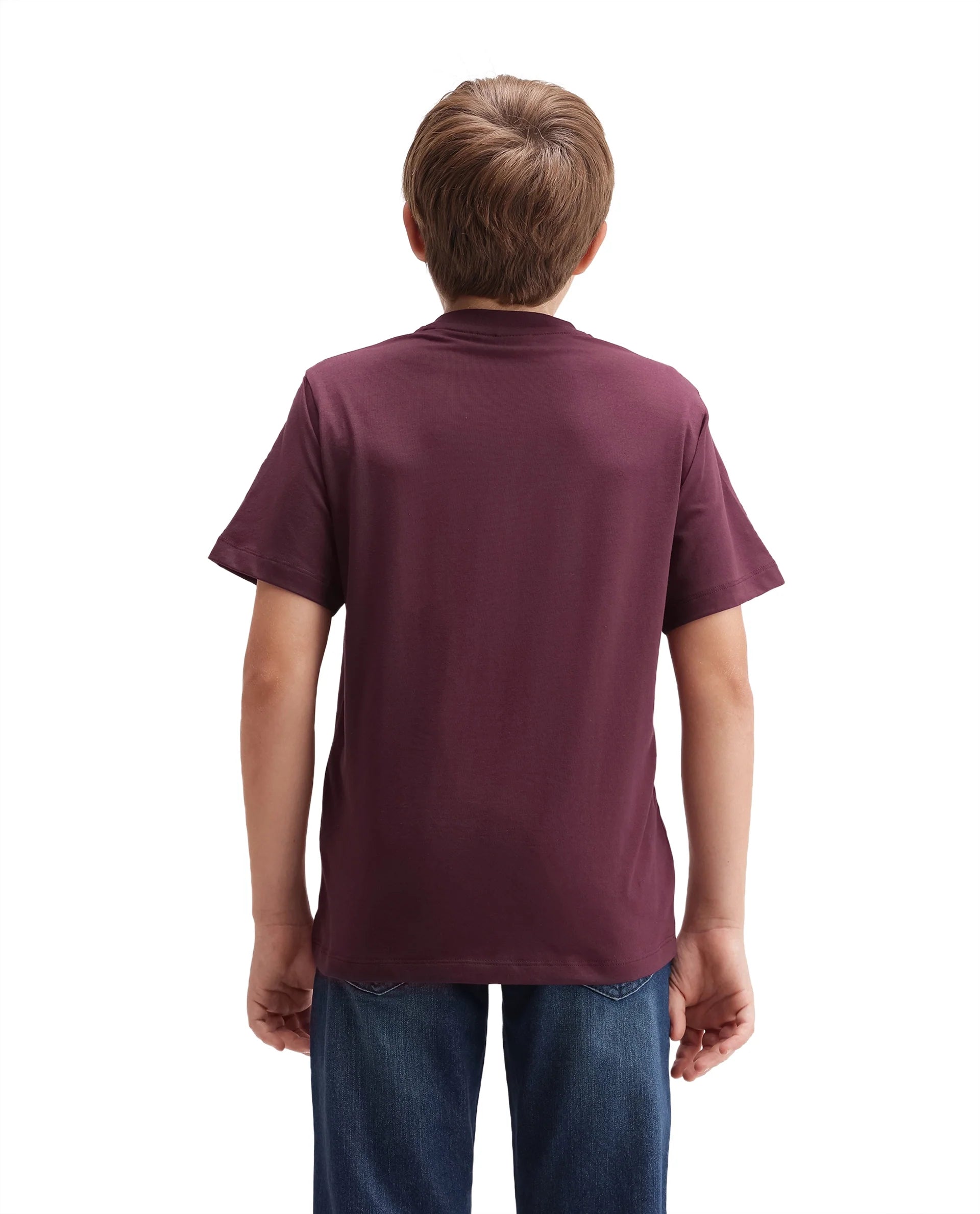 Rare Ones Kids Boun Dark Maroon Cotton Blend Fabric Pull-On Closure Regular Fit T-Shirt