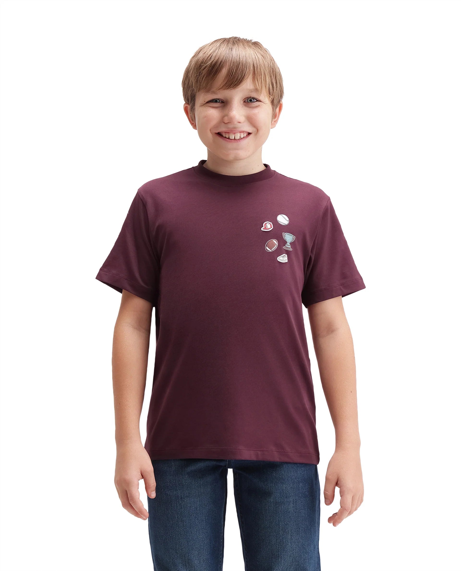 Rare Ones Kids Boun Dark Maroon Cotton Blend Fabric Pull-On Closure Regular Fit T-Shirt