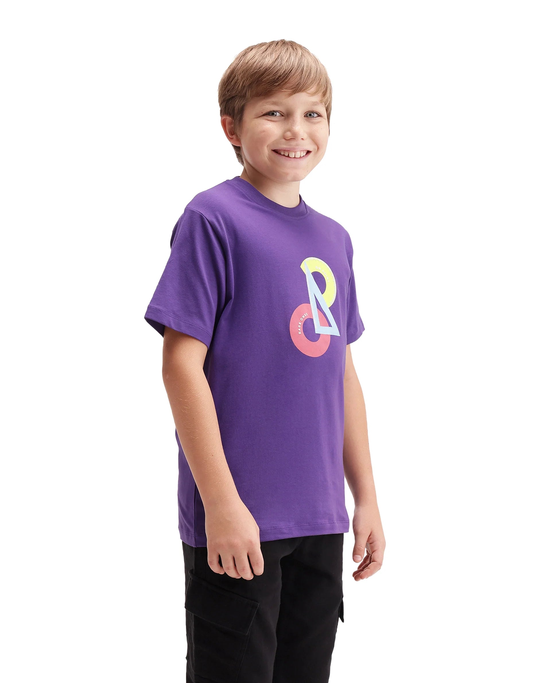 Rare Ones Kids Trace Dark Purple Cotton Blend Fabric Pull-On Closure Regular Fit Graphic Print T-Shirt