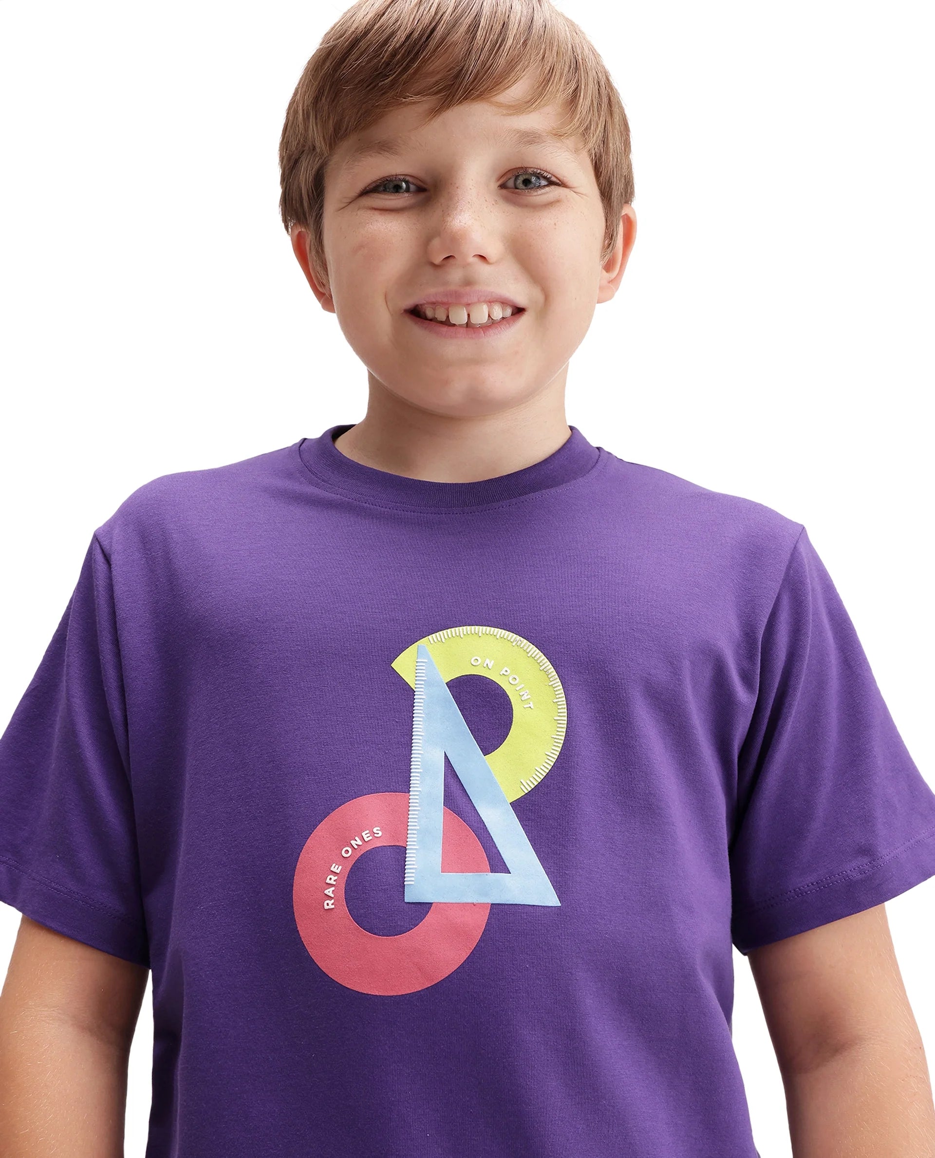Rare Ones Kids Trace Dark Purple Cotton Blend Fabric Pull-On Closure Regular Fit Graphic Print T-Shirt