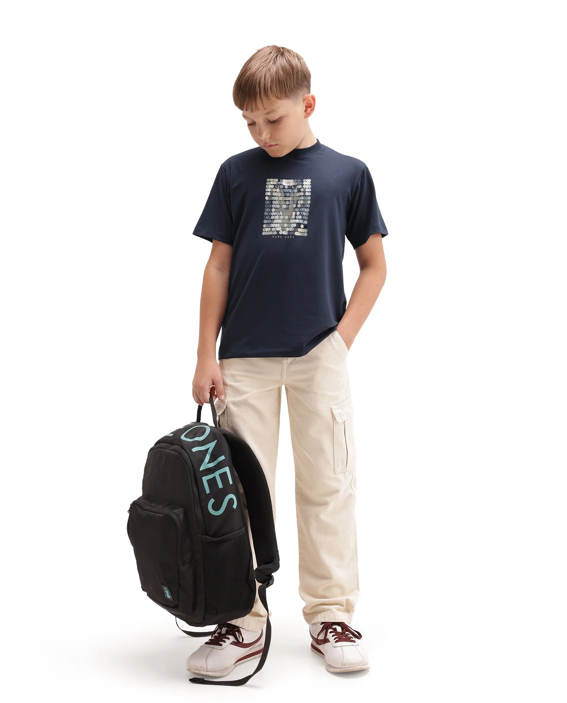 Rare Ones Kids Icye Navy Cotton Blend Fabric Pull-On Closure Regular Fit Graphic Print T-Shirt