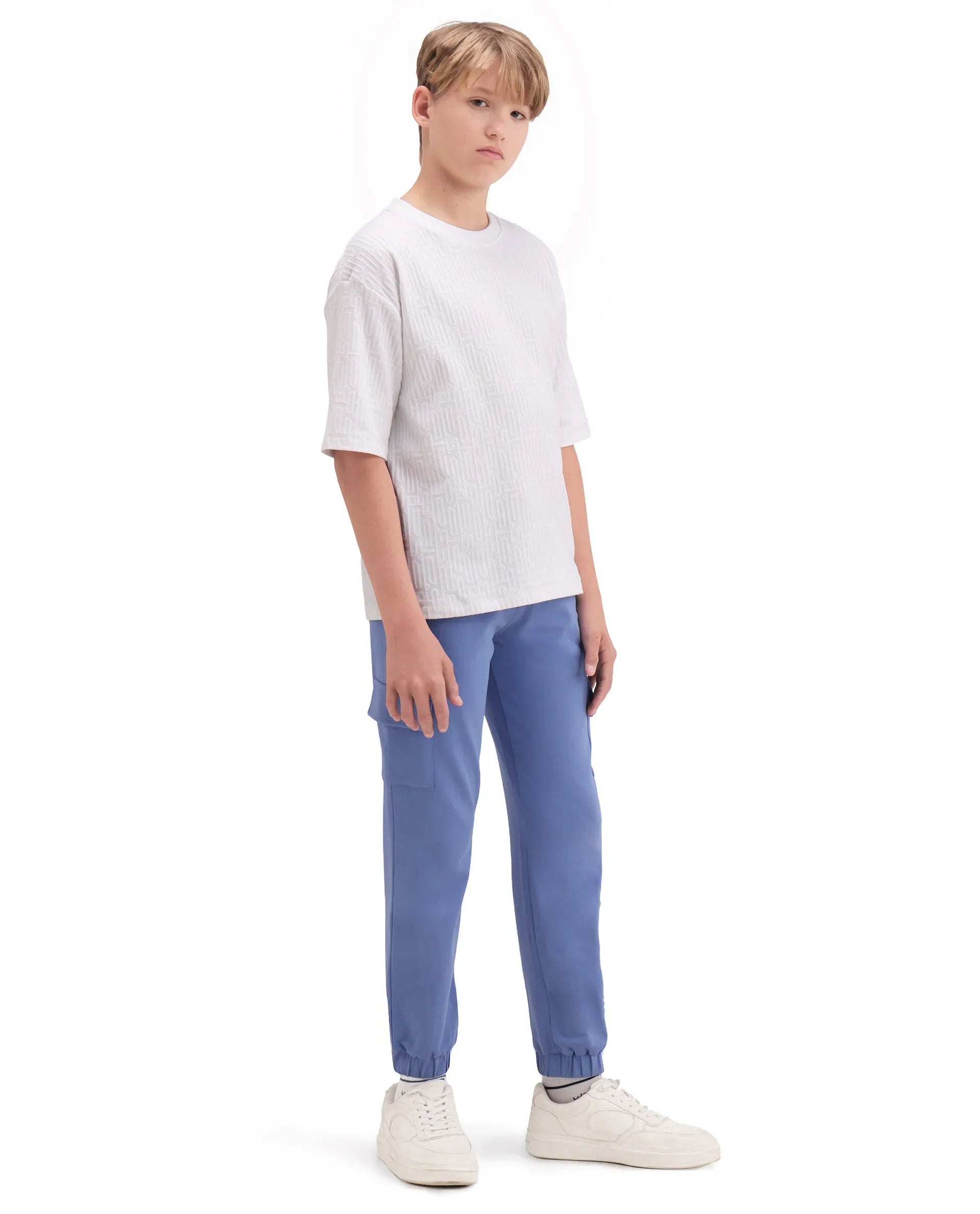 Rare Ones Kids Aiden Purple Cotton Fabric Drawstring Closure Embossed Cargo Fit Track Pant