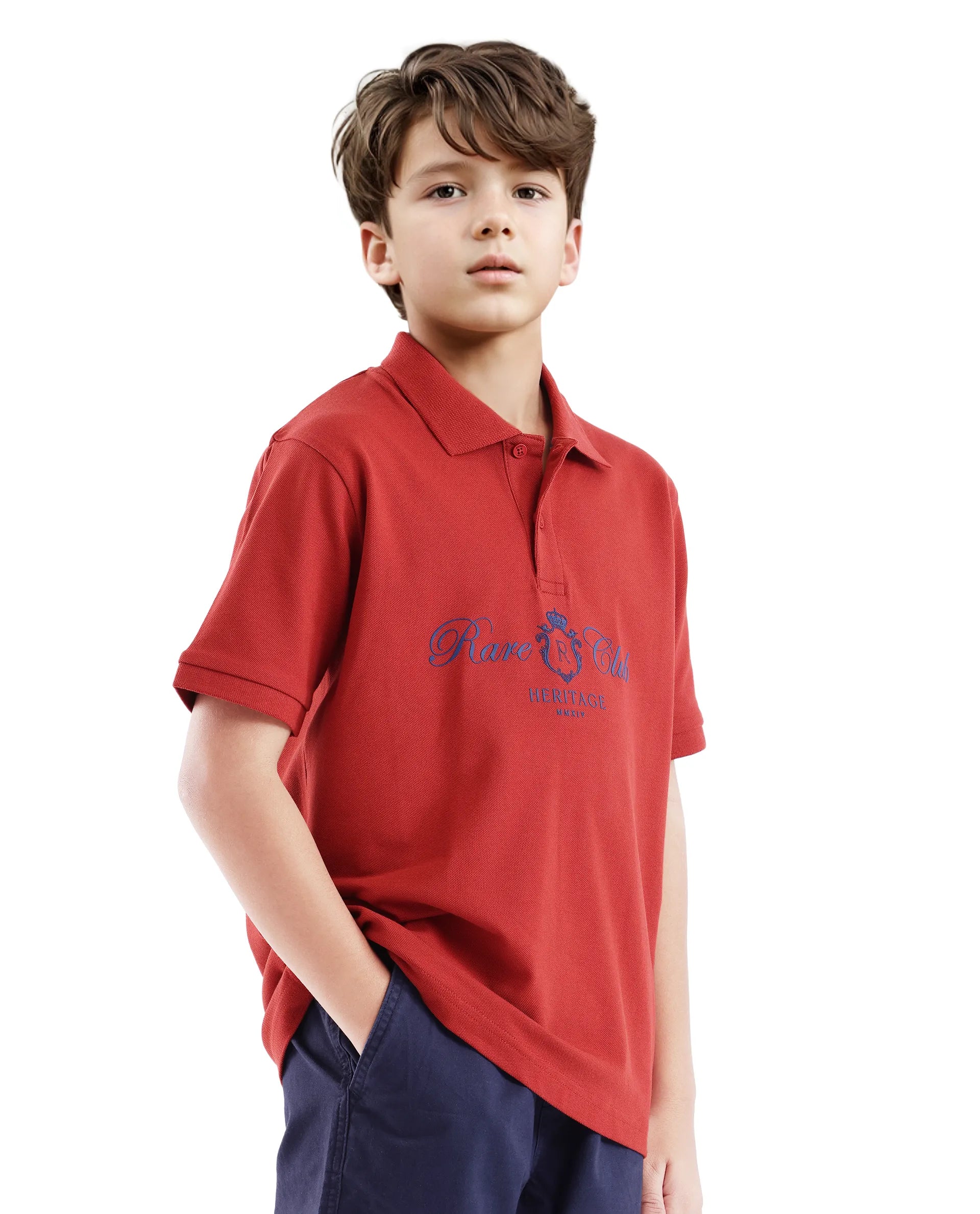 Rare Ones Kids Aimo Dark Rust Cotton Short Sleeve Hd Print Polo