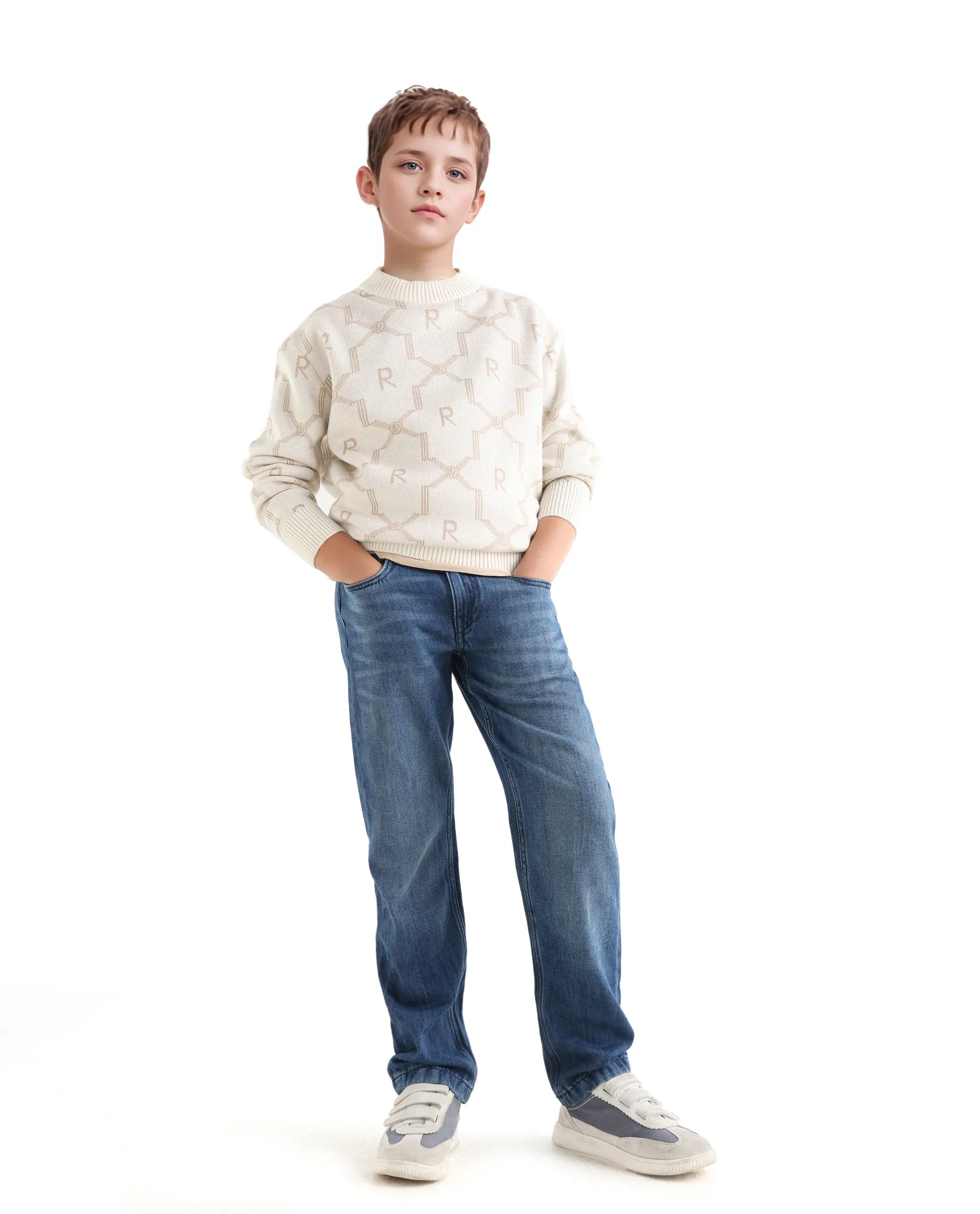 Rare Ones Kids Apao Off White Acrylic Slip-On Closure Relaxed Fit Sweater