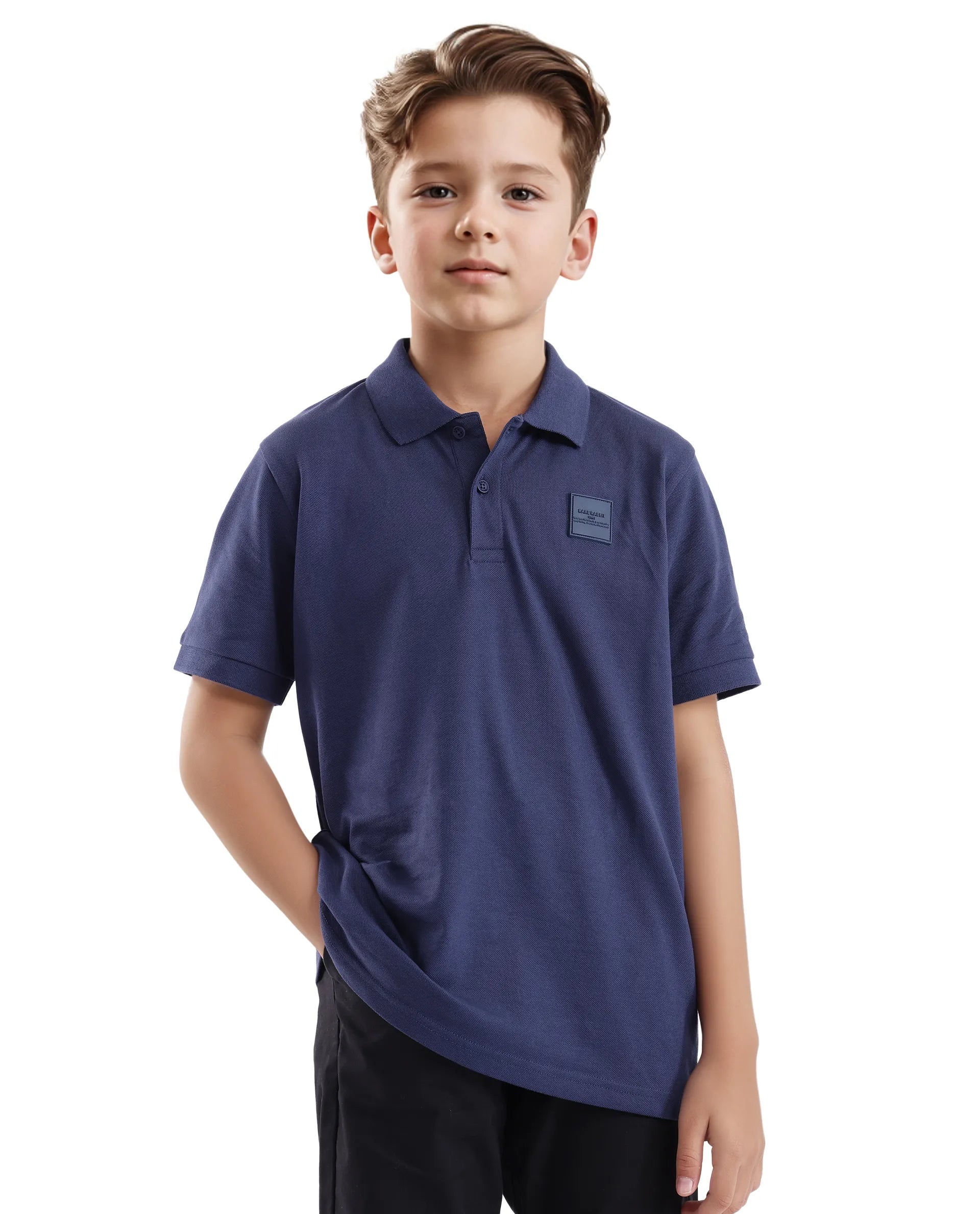 Rare Ones Kids Aran Dark Blue Cotton Blend Short Sleeve Applique Polo