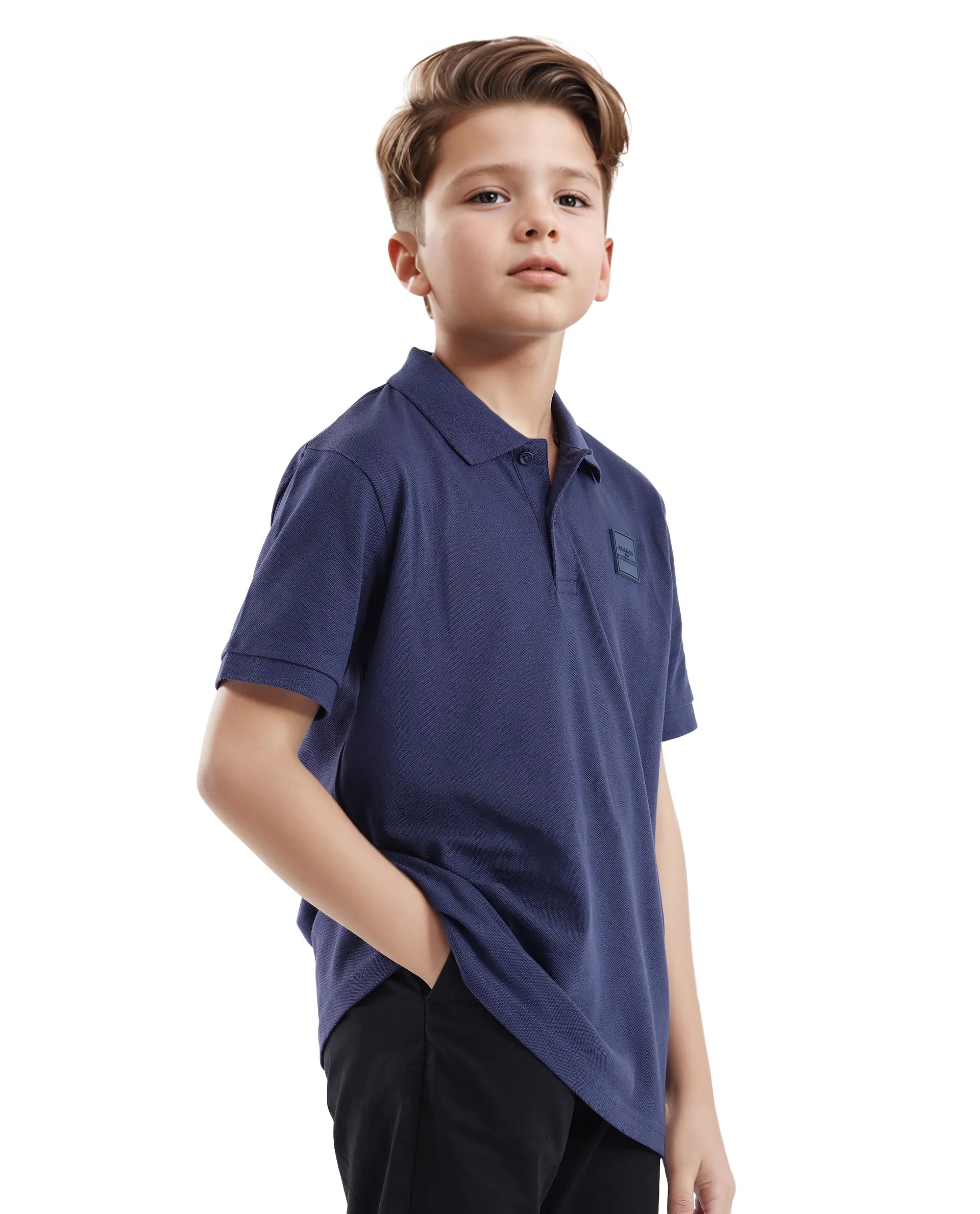Rare Ones Kids Aran Dark Blue Cotton Blend Short Sleeve Applique Polo