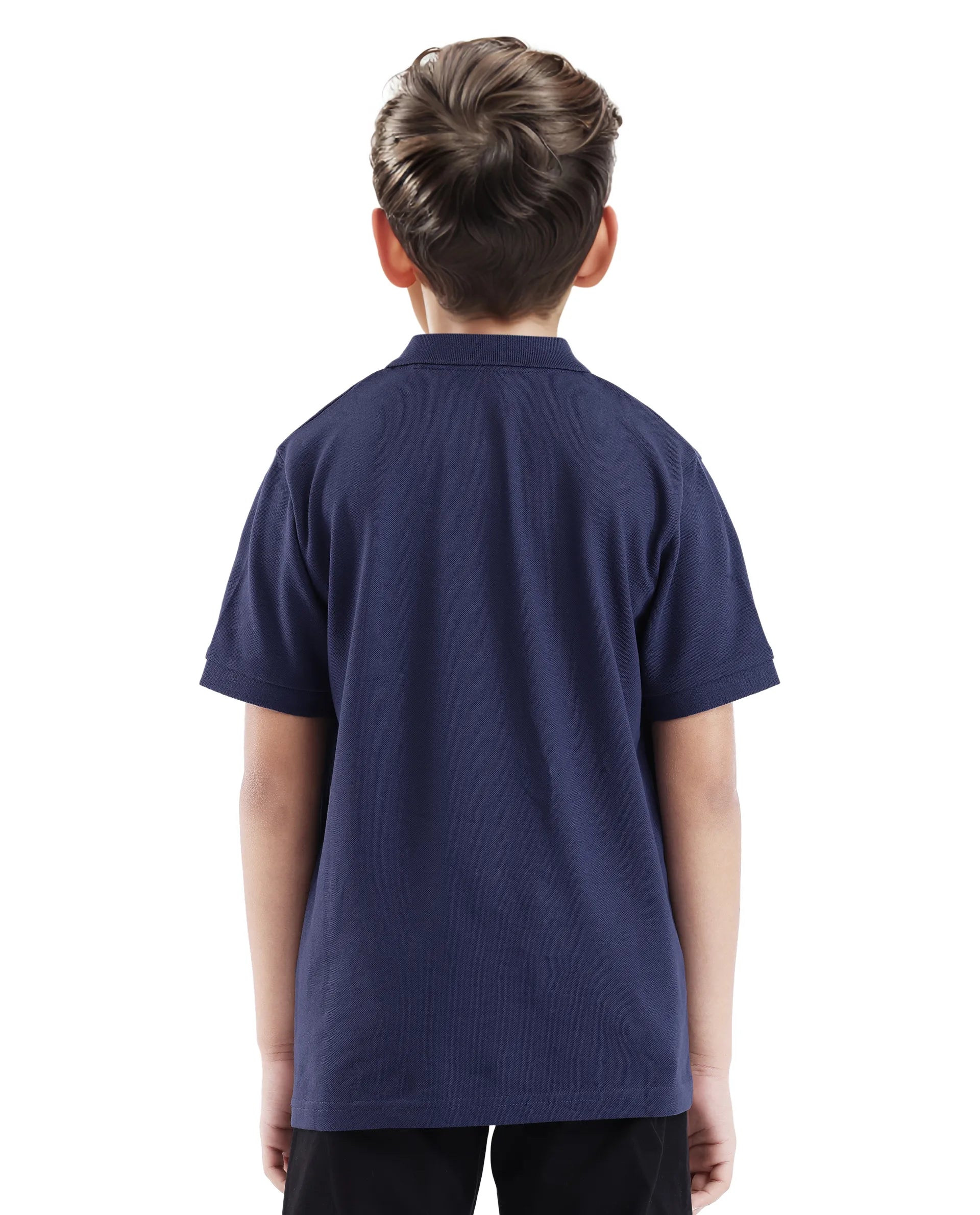 Rare Ones Kids Aran Dark Blue Cotton Blend Short Sleeve Applique Polo