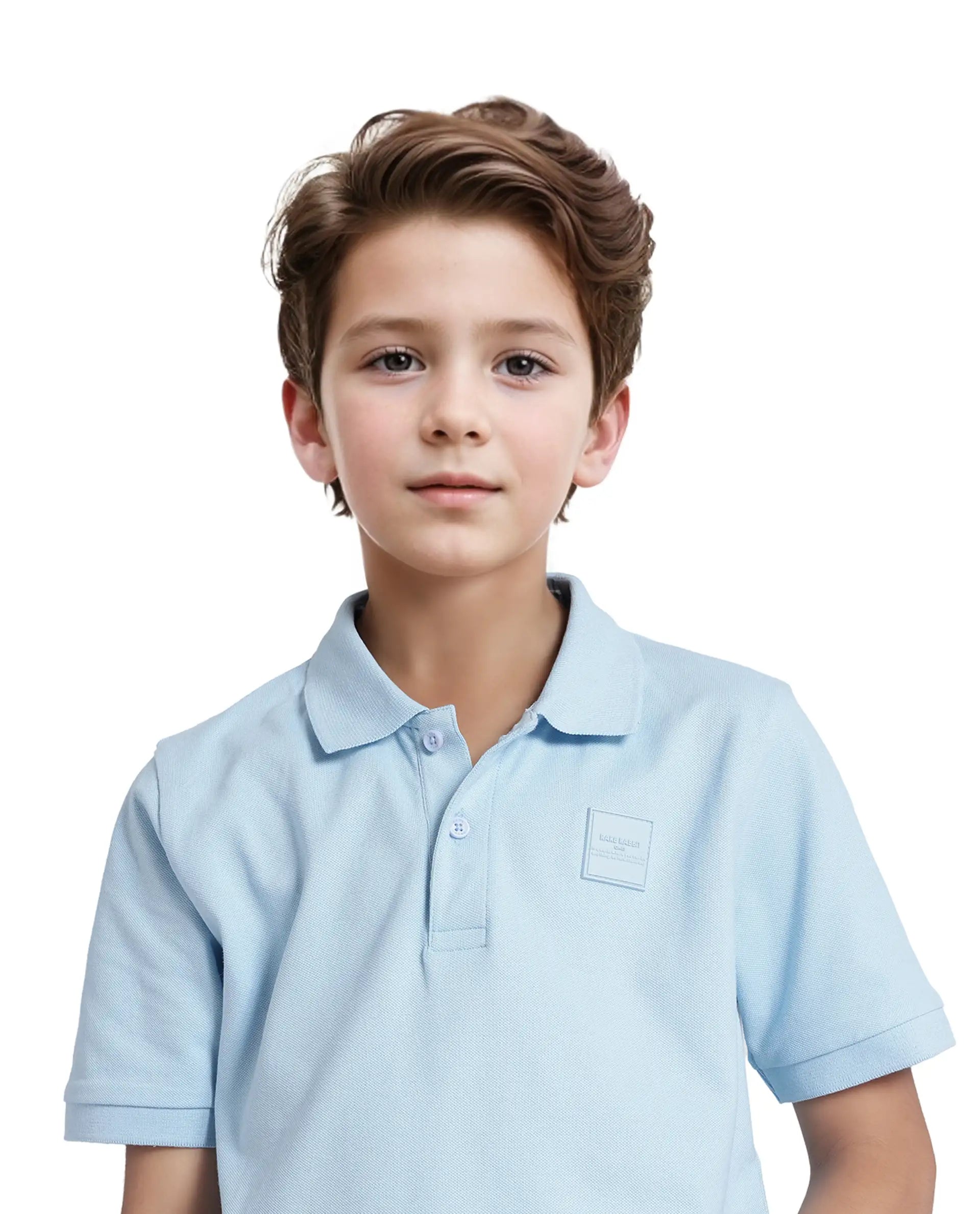 Rare Ones Kids Aran Light Blue Cotton Blend Short Sleeve Polo Neck Applique Polo
