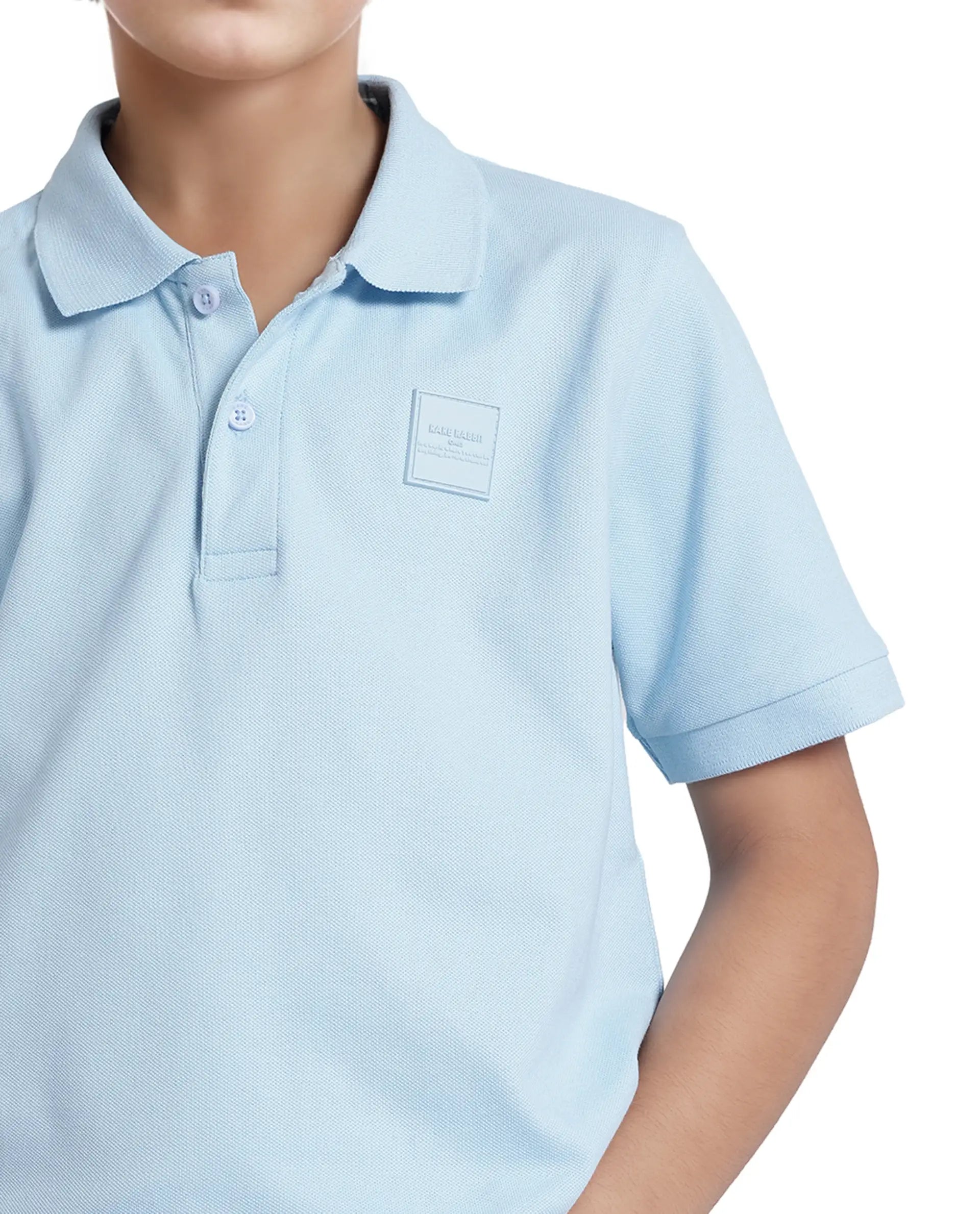 Rare Ones Kids Aran Light Blue Cotton Blend Short Sleeve Polo Neck Applique Polo
