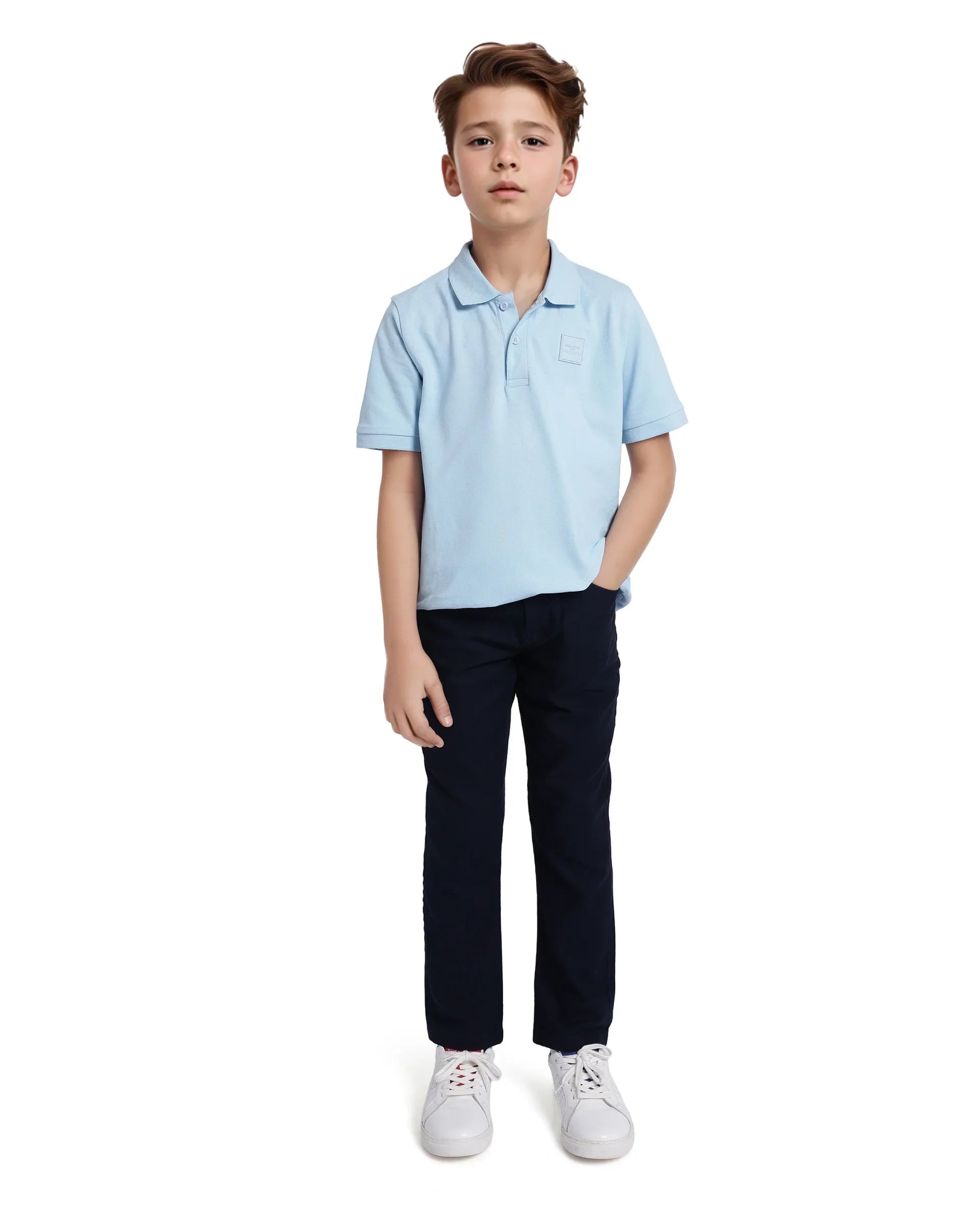 Rare Ones Kids Aran Light Blue Cotton Blend Short Sleeve Polo Neck Applique Polo