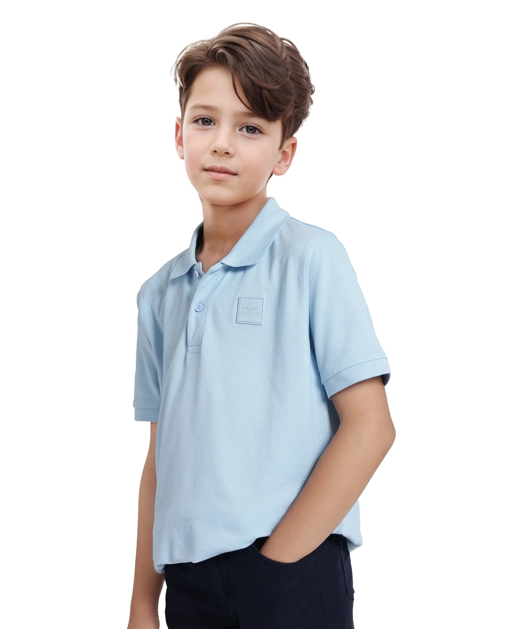 Rare Ones Kids Aran Light Blue Cotton Blend Short Sleeve Polo Neck Applique Polo