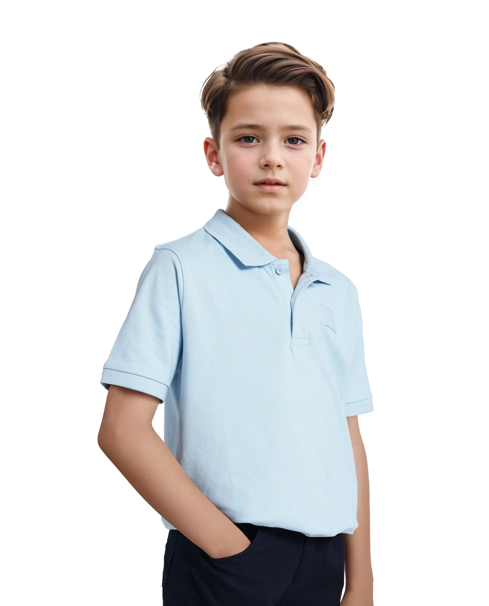 Rare Ones Kids Aran Light Blue Cotton Blend Short Sleeve Polo Neck Applique Polo