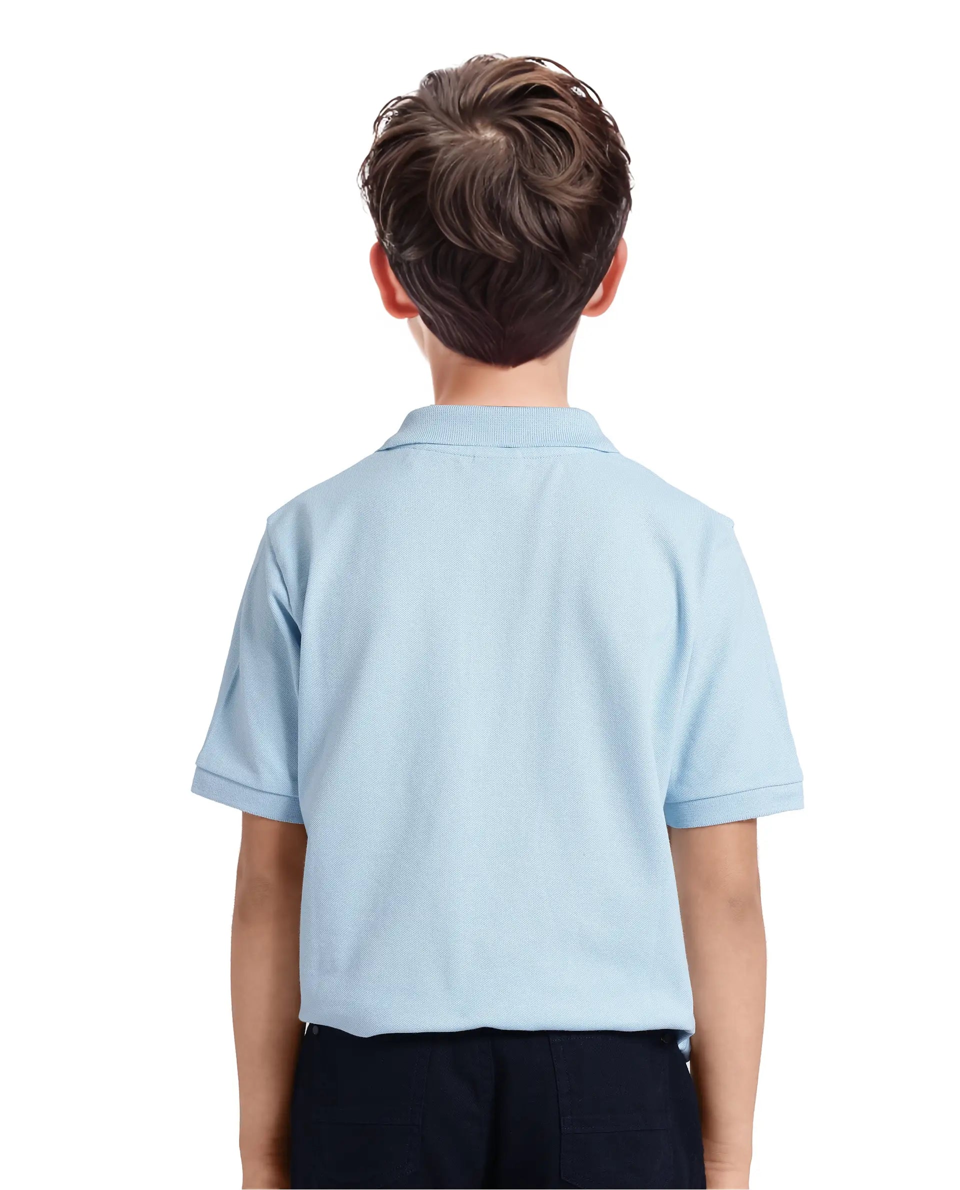 Rare Ones Kids Aran Light Blue Cotton Blend Short Sleeve Polo Neck Applique Polo