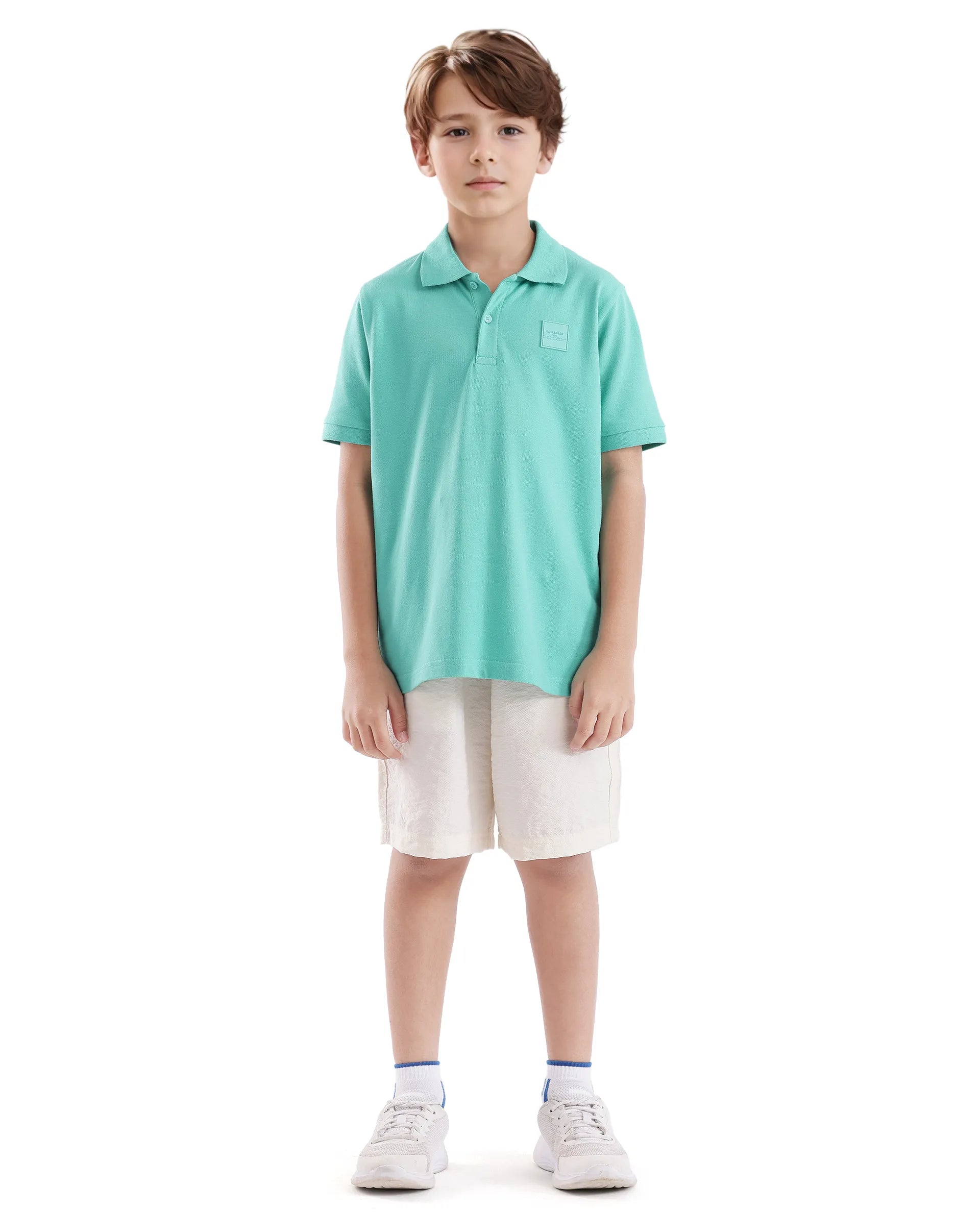 Rare Ones Kids Aran Light Green Cotton Blend Short Sleeve Applique Print Polo