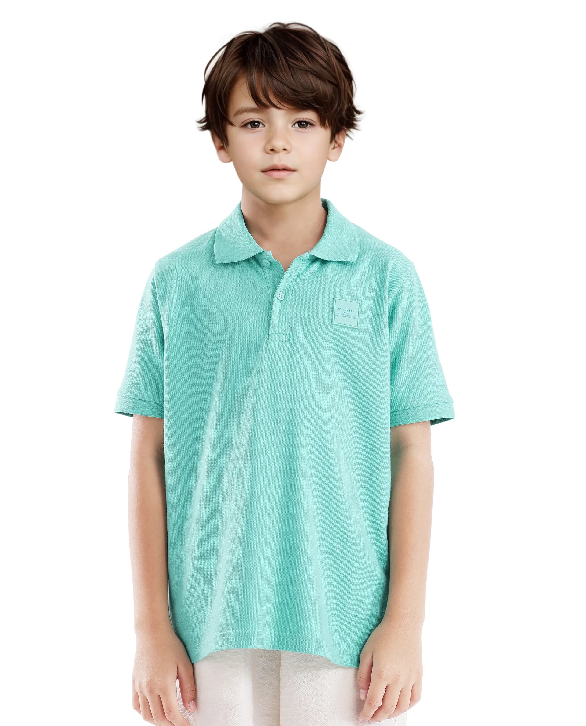 Rare Ones Kids Aran Light Green Cotton Blend Short Sleeve Applique Print Polo