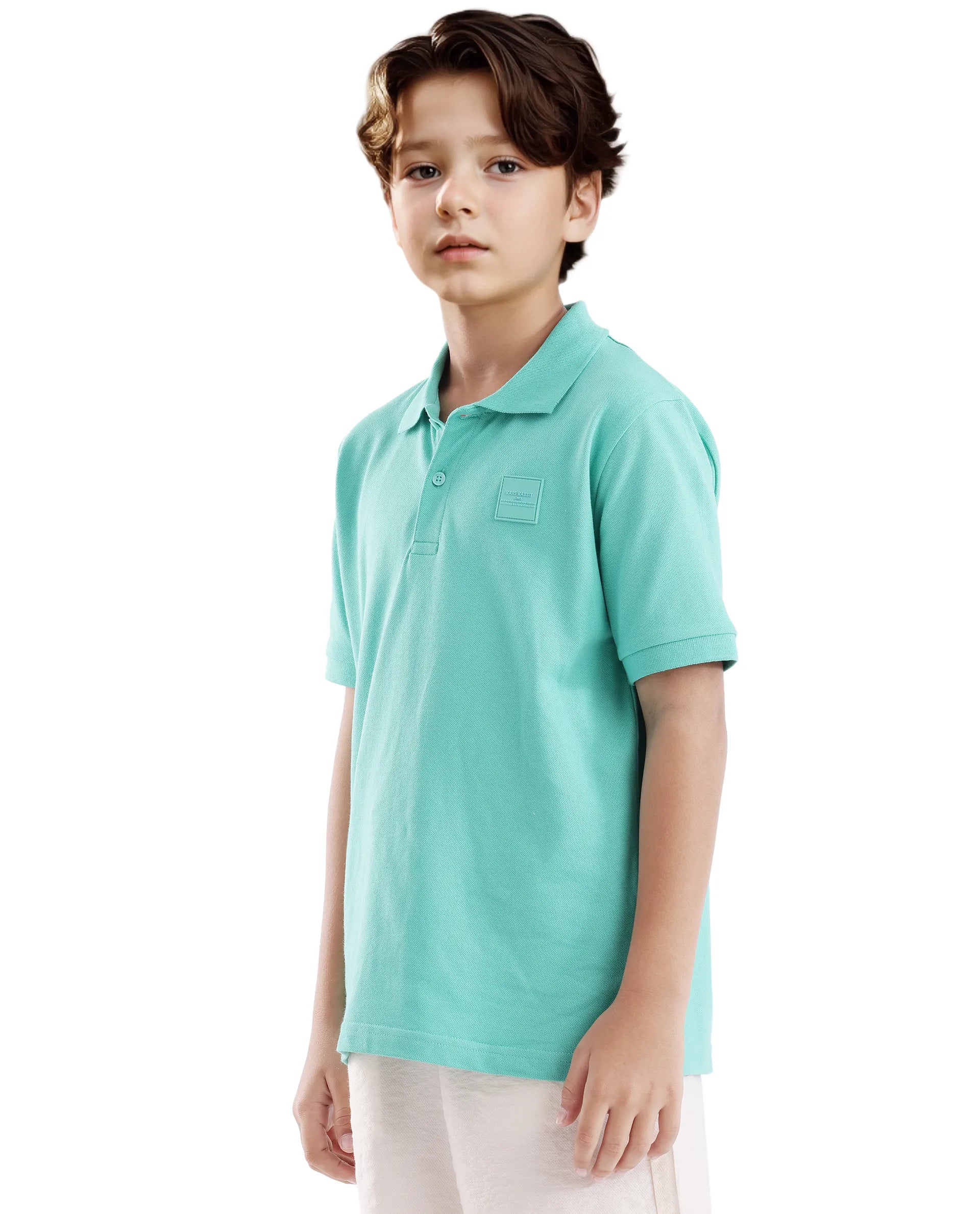 Rare Ones Kids Aran Light Green Cotton Blend Short Sleeve Applique Print Polo