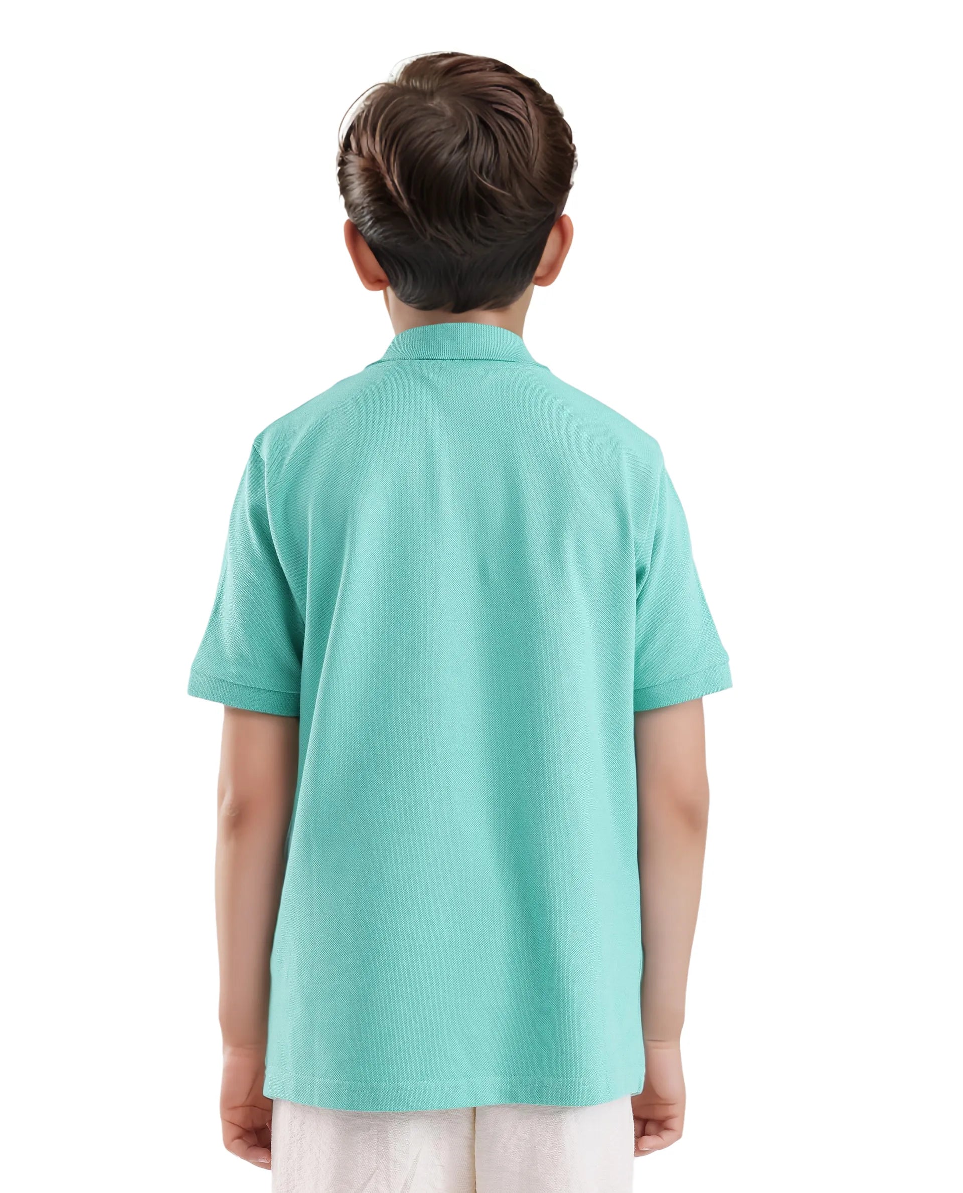 Rare Ones Kids Aran Light Green Cotton Blend Short Sleeve Applique Print Polo
