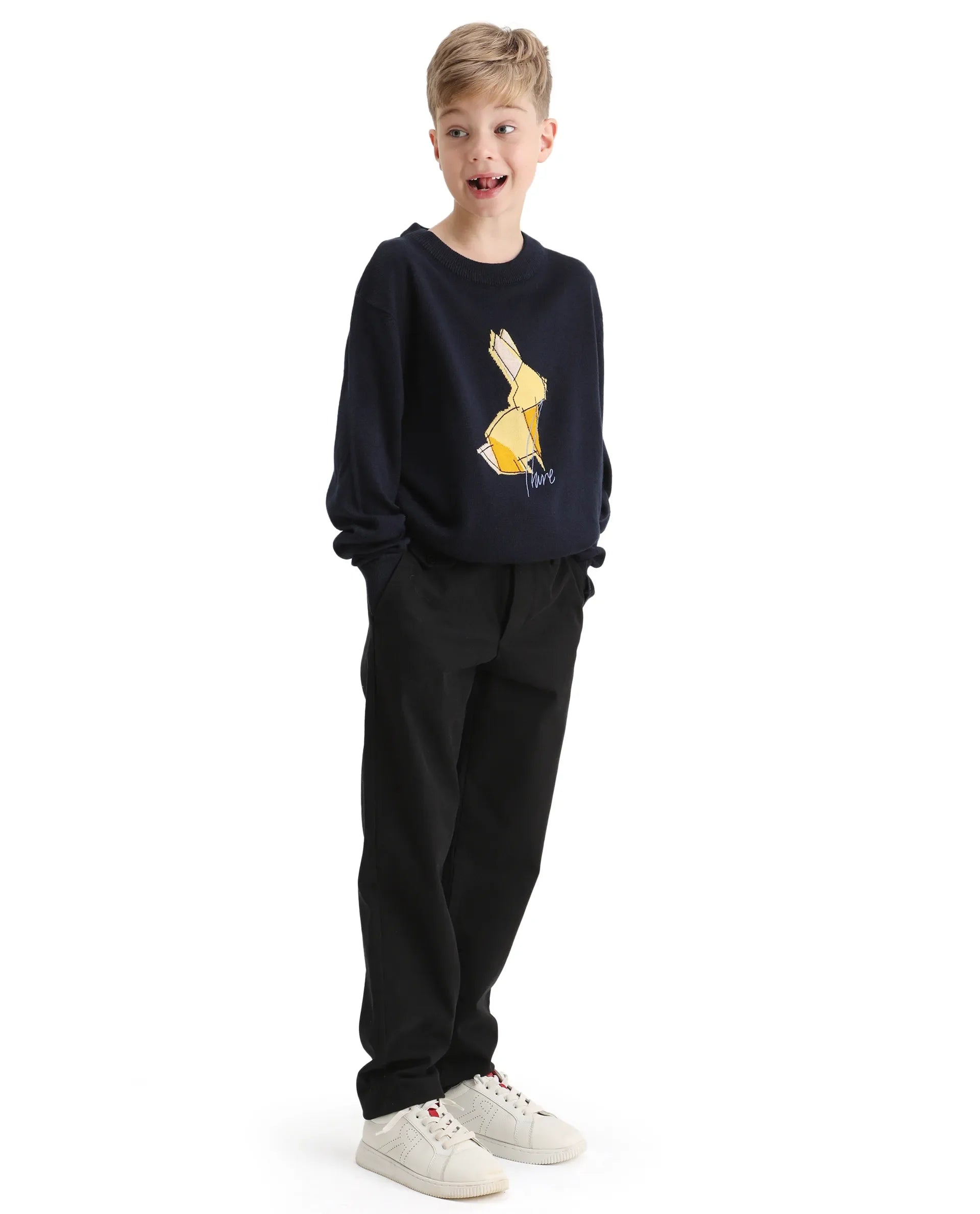 Rare Ones Kids Arne-K Black Cotton Blend Solid Button Closure Regular Fit Trouser